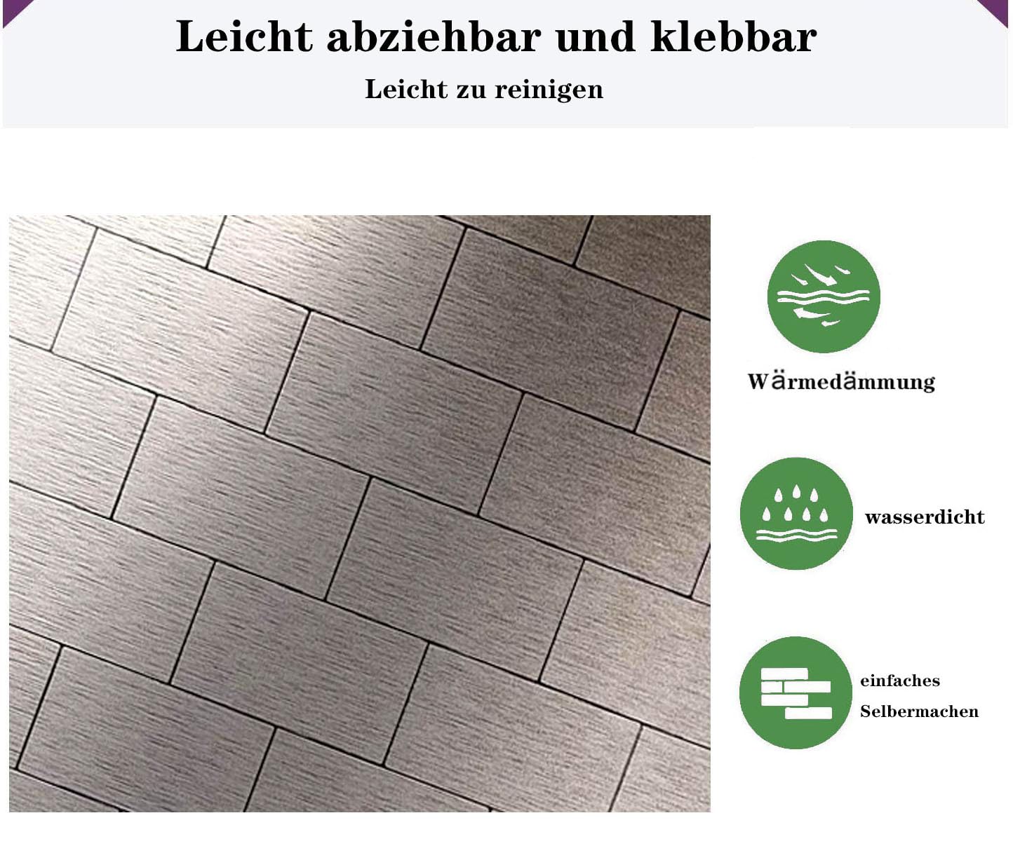 32-teilige Backsplash-Fliesen, Wandsticker, selbstklebende Aluminium-Wandpaneele, für Küche, Wohnzimmer, Schlafzimmer (32, Silber gebürstet)