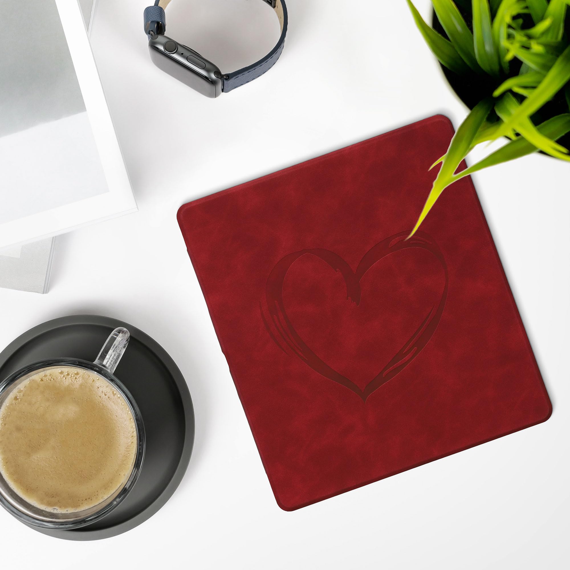 kwmobile Schutzhülle für Amazon Kindle Scribe (2022/2024) Hülle - eReader Case aus Kunstleder mit Auto Sleep Funktion - Herz Brush mit Dunkelrot