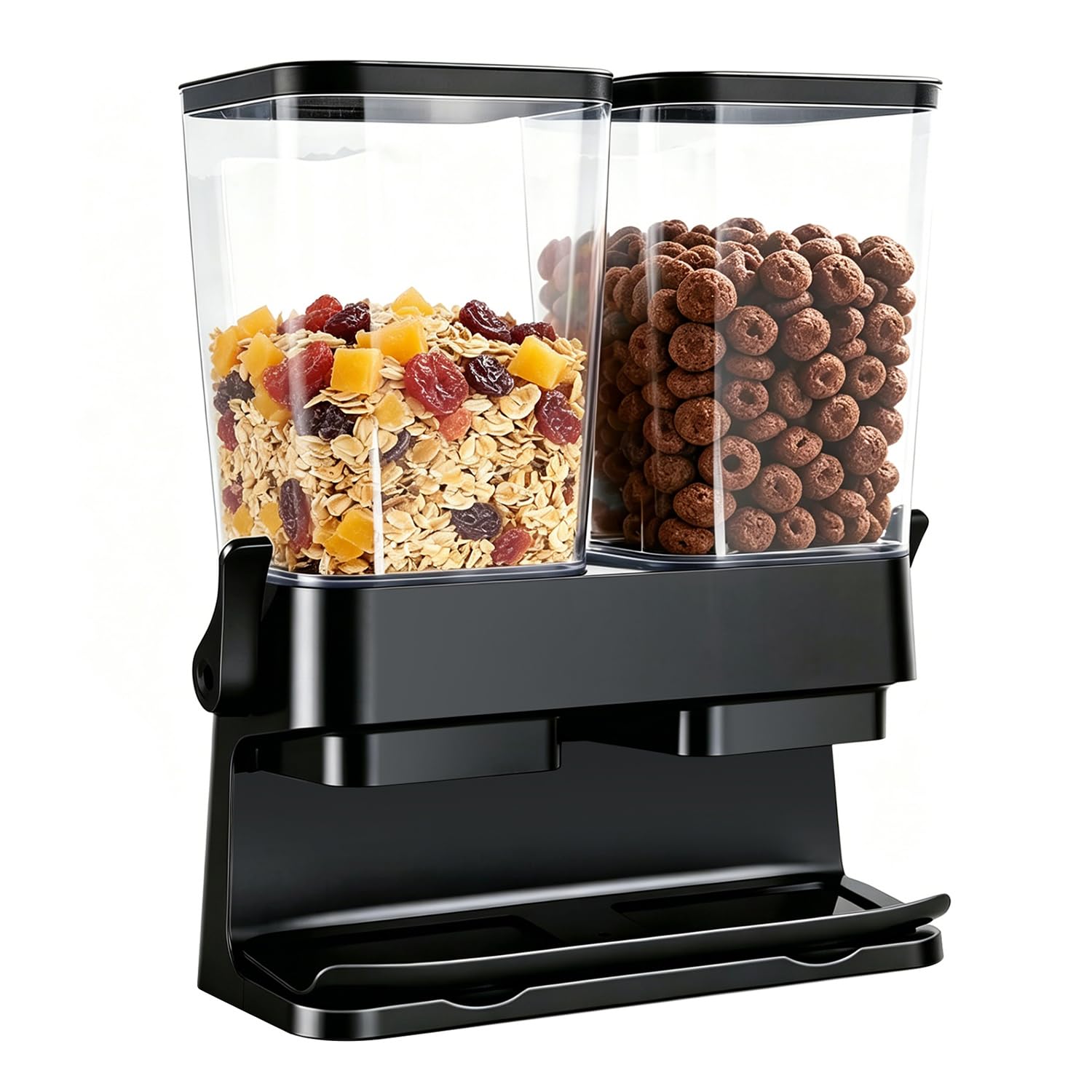 Müslispender 2er Pack, Doppelkammer 3L Große Luftdichte Vorratsdose, Transparenter Cerealienspender mit Ausguss, Luftdicht & Praktisch für Cornflakes, Kaffeebohnen, Nüsse, Tierfutter