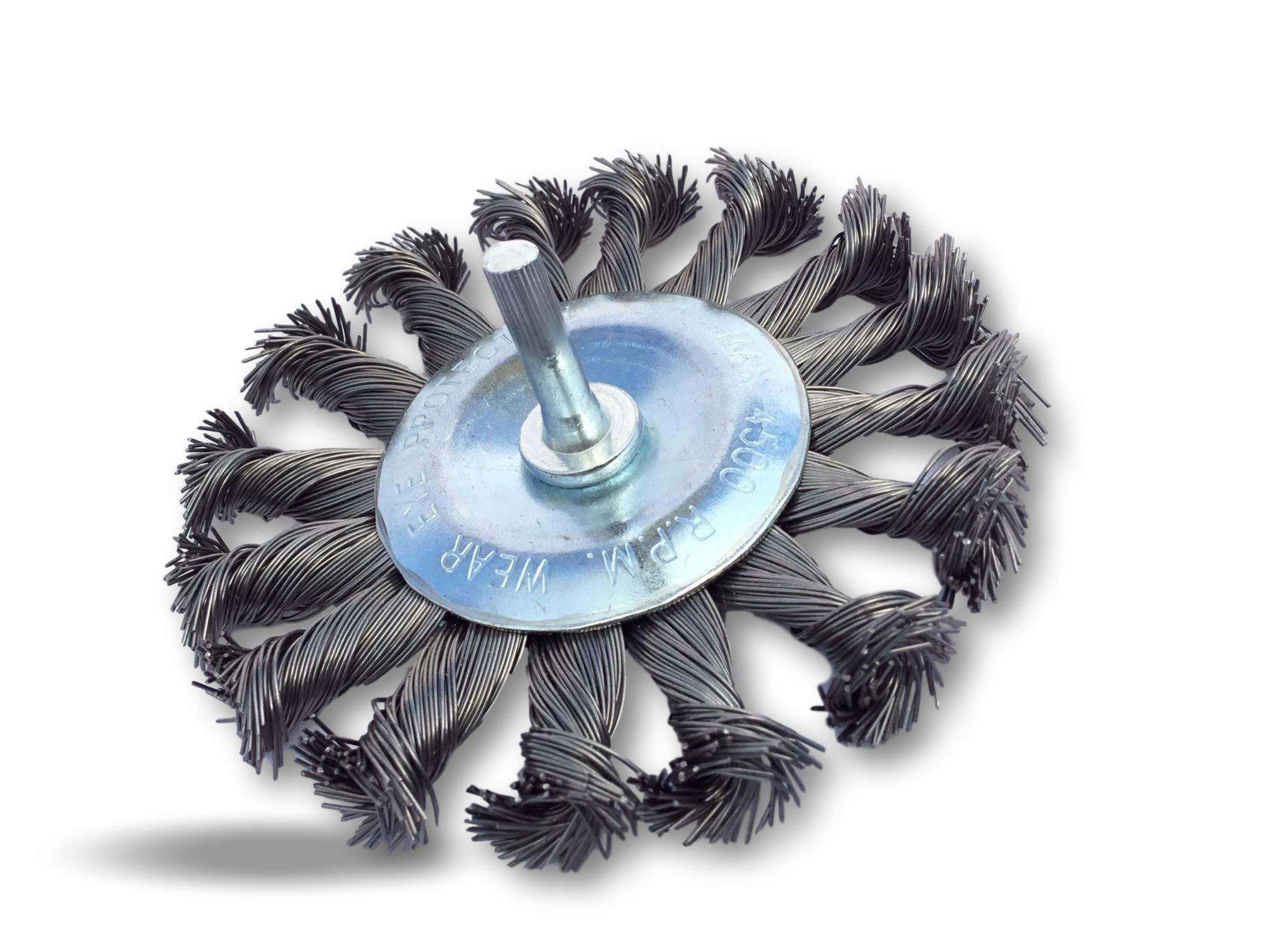 Lot de 3 brosses circulaires métallique plates à mèches torsadées pour perceuse | Ø 100 mm | Fil acier torsadé 0.40 mm (dur) | Sur tige Ø 6 mm | Ponçage décapage rouille peinture | Kibros 26100TO8x3