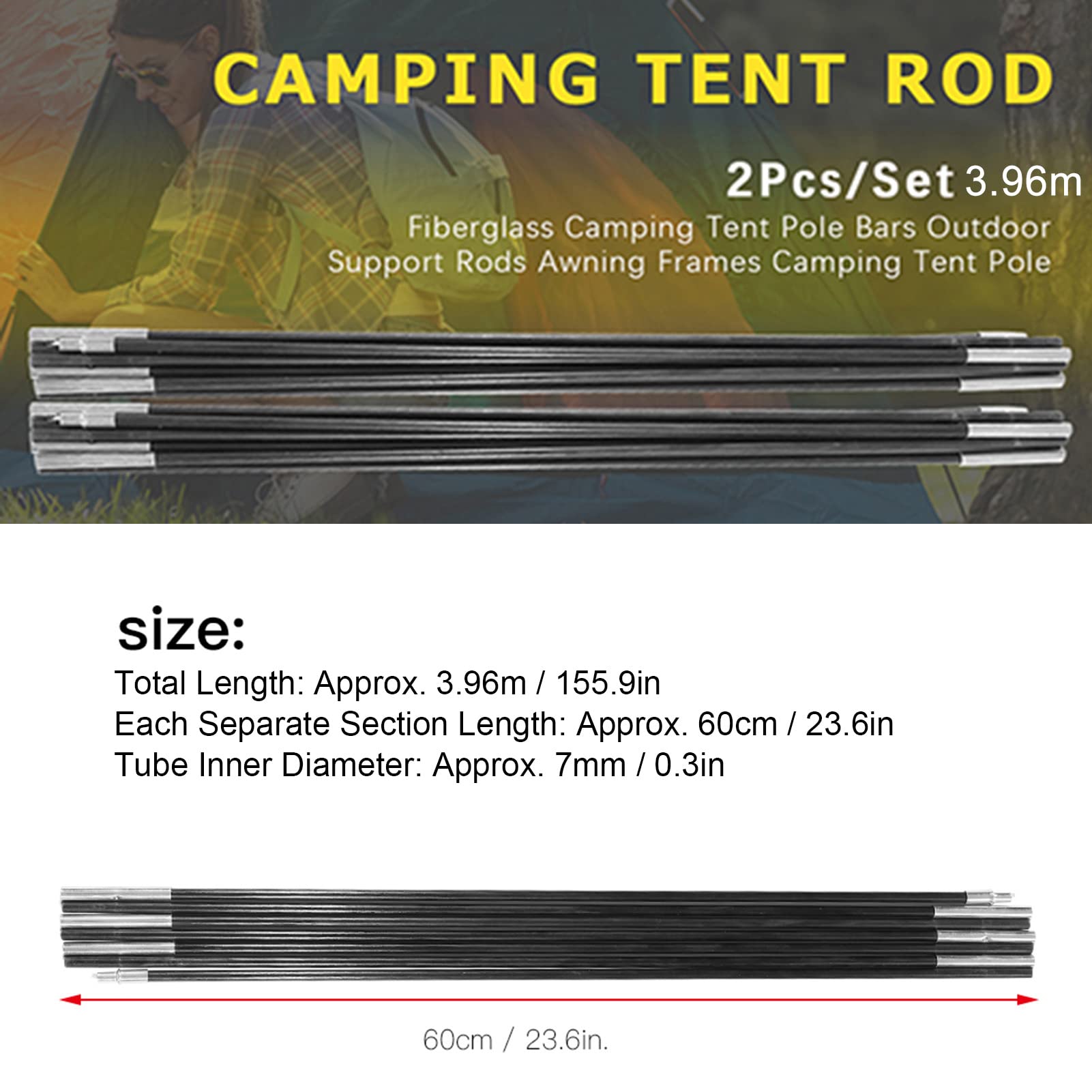 Zunate Ensemble de Tiges de Support de Tente en Fibre de Verre Durable, pour des Réparations Rapides de Tente et du Plaisir en Camping en Plein Air