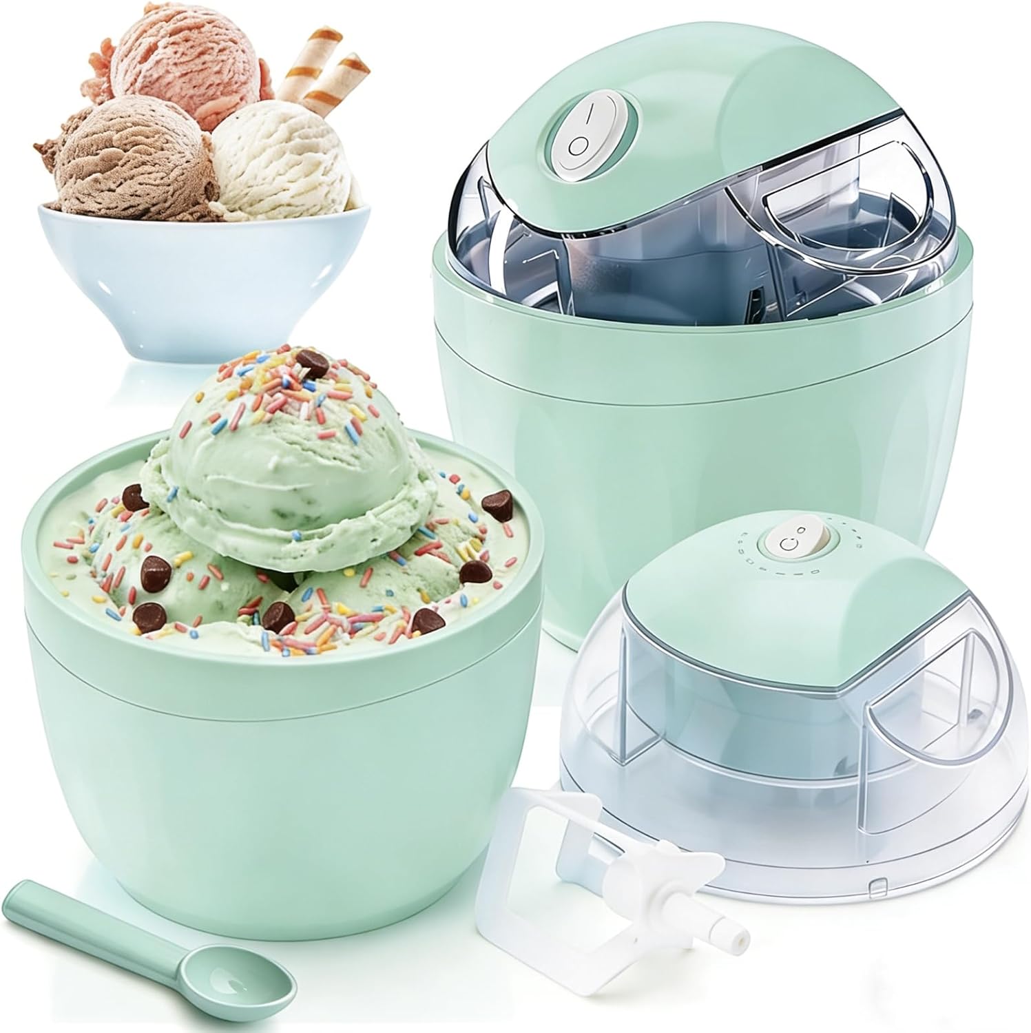 Small Home Mini Ice Cream Maker, 17oz Personal Ice Cream Maker, Compact Electric Gelato & Sorbet Machine for Homemade Frozen Yogurt, One-Touch Dessert Maker for Kitchen, Family Treats (Green)