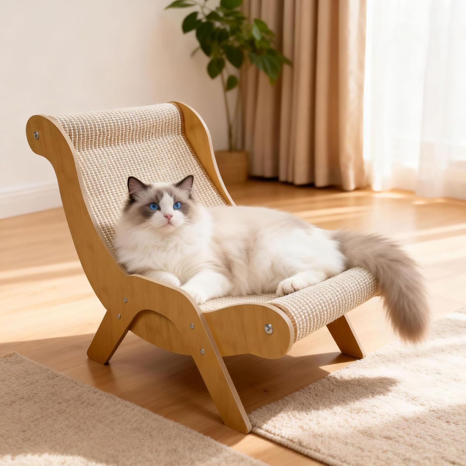 2026 New Cat Recliner Scraper Board, 2 in 1 Large Sisal Cat Scratcher Bed for Indoor Cats, Wood Scratch Lounger, No Mess Scratching Chair Couch, Cat Scratching Board for Scratching and Resting (S)