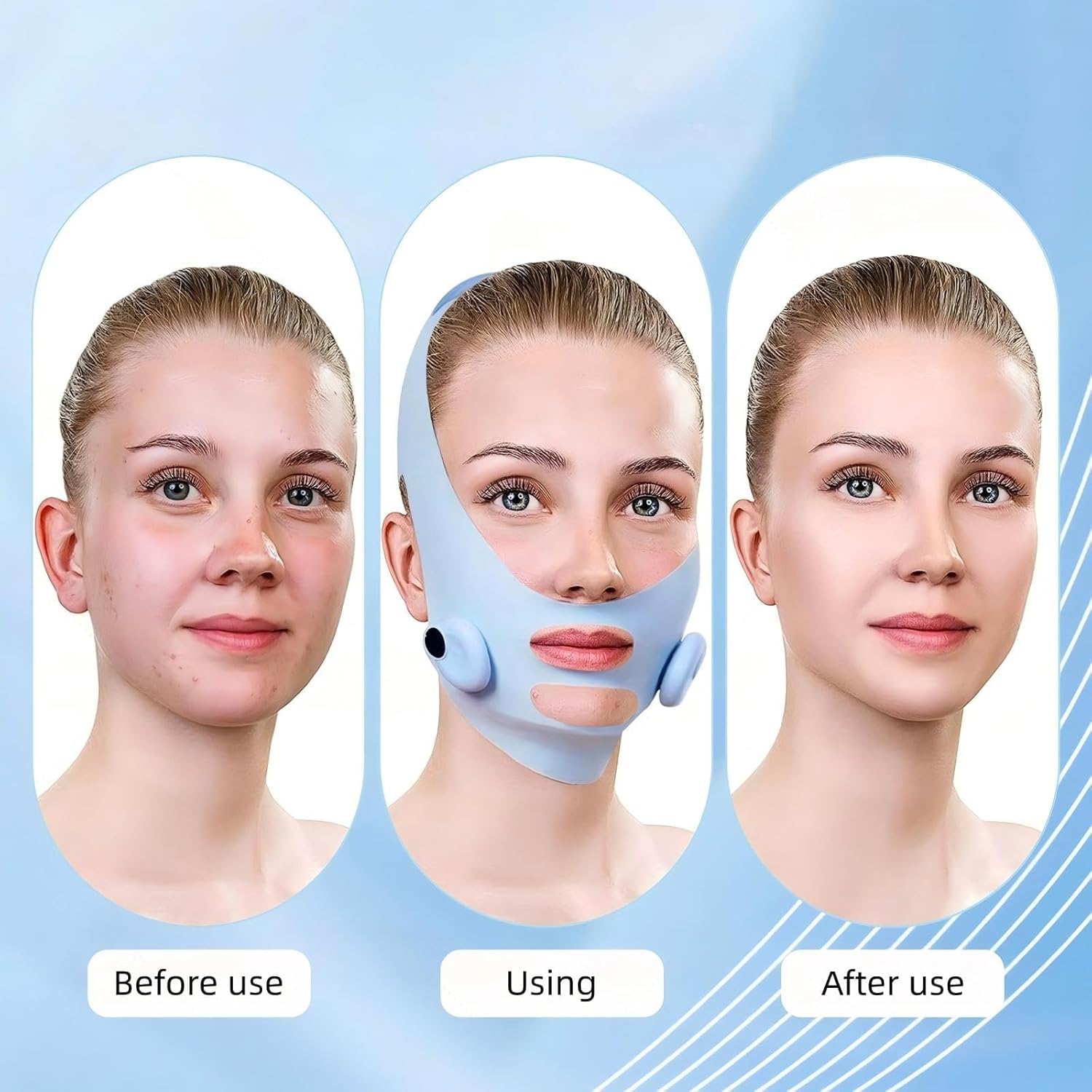 Wiederverwendbare V-Form Gesichtsstraffer-Pads, Facelifting & Doppelkinn-Reduzierung, Gesichts-Schlankheits, verstellbare Lift-Maske mit 6 Modi und 9 Intensitätsstufen
