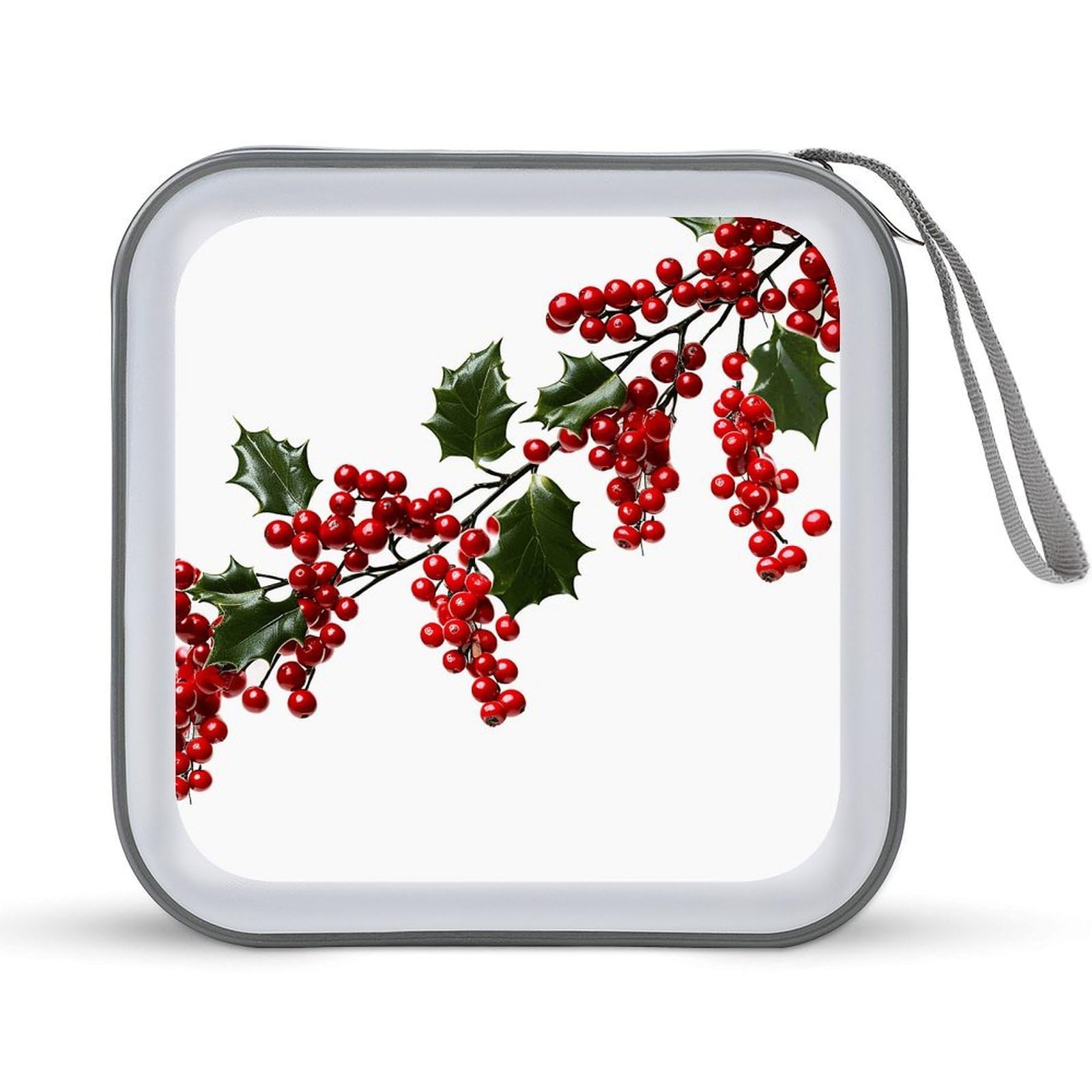 VstaDank Holly Berry Branches 40 Capacity CD Case with Zipper Disc Storage Organizer, Portable Hard Plastic Storage CD Holder, DVD Organizer