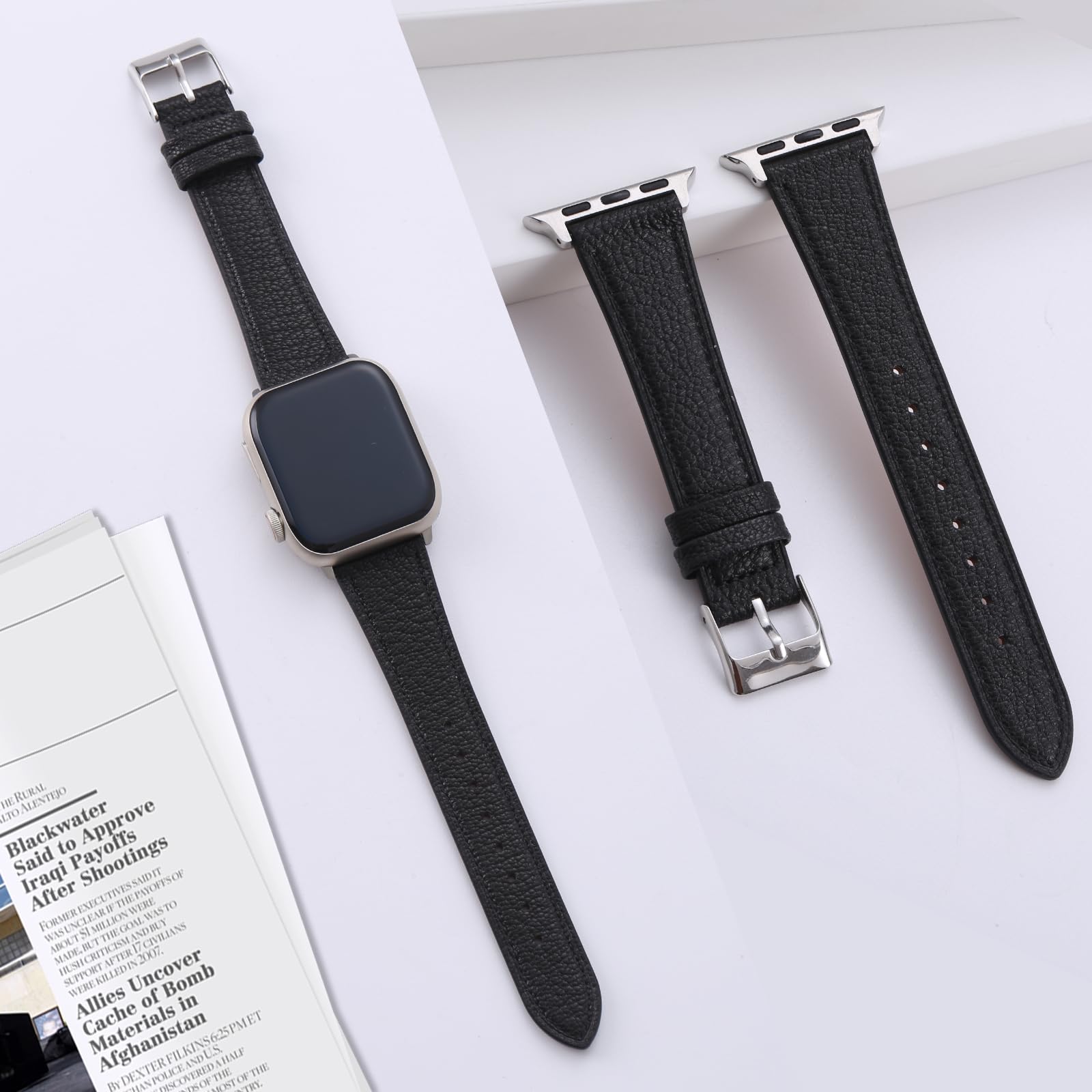 Cinturino sottile da donna in morbida pelle di capra francese, compatibile con Apple Watch da 38 mm, 40 mm, 41 mm, 42 mm, 44 mm, 45 mm, 46 mm, 49 mm, cinturino di ricambio sottile in pelle per iWatch