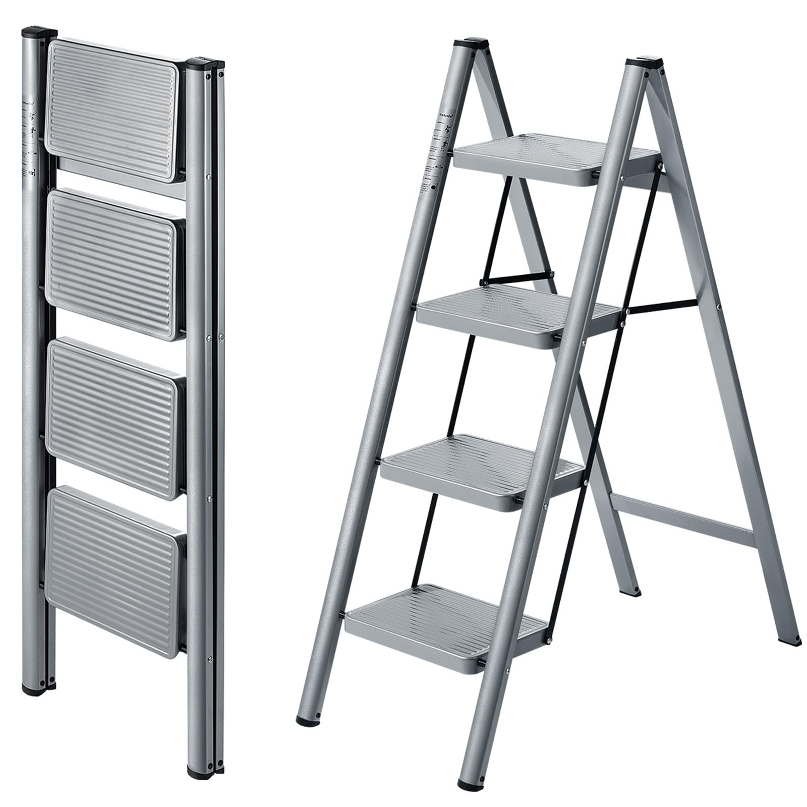 XinSunho Escabeau 4 marches, Escabeau Pliante avec pédale antidérapante, échelle en Acier Robuste, Léger et Portable pour la Maison, Capacité 150kg