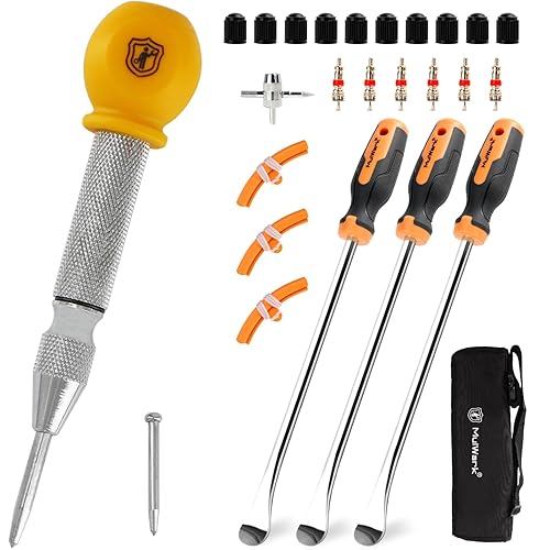 MulWark 5" Spring-Loaded Automatic Steel Center Hole Punch & Tire Spoons 14.5 Inches Motorcycle Tire Changer