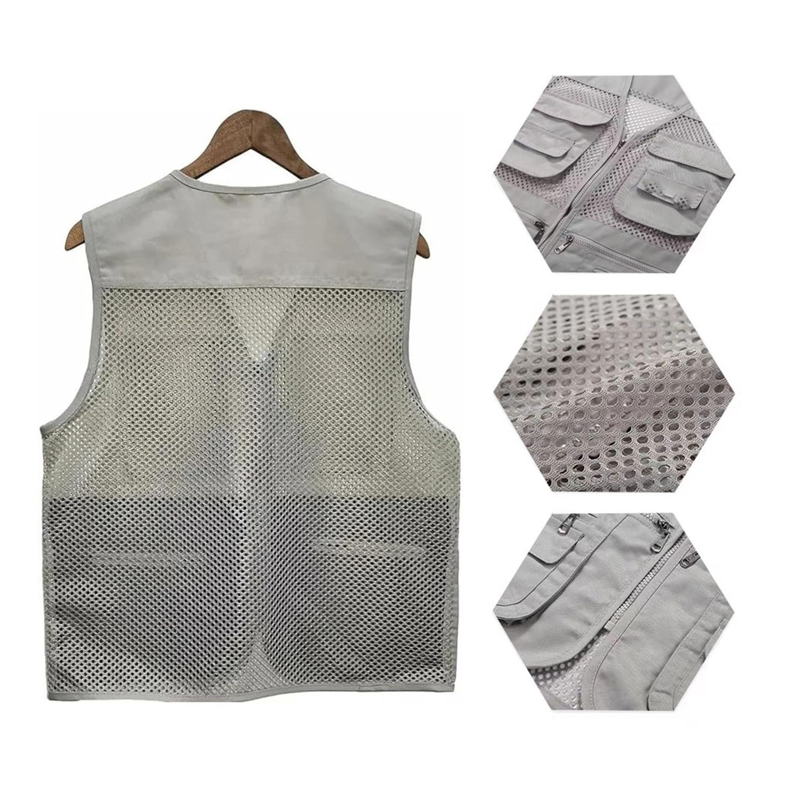 CLSQLXYJZC Gilet Pesca Uomo Per Attività All'aperto, Gilet Casual Multitasche Traspirante Senza Maniche Con Cerniera In Rete Traspirante, Giacca Lavoro Alla Moda Fotografia All'aperto Viaggio