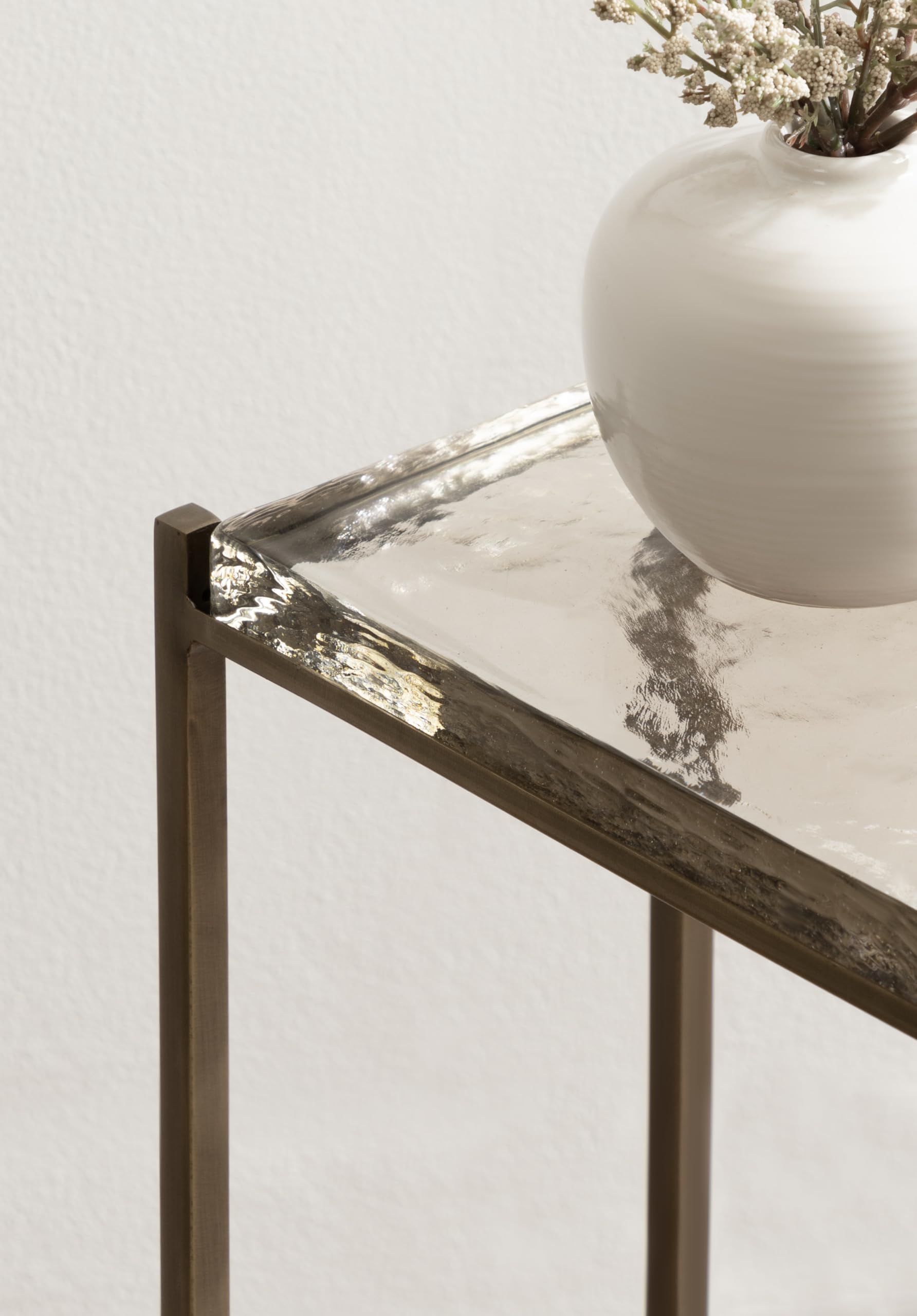 Kate and Laurel Aguilar Modern Glam Slim Side Table; 12 x 7 x 22; Clear Glass and Antique Brass; Decorative Narrow End Table for Use as Skinny Bedroom Nightstand or Living Room Accent