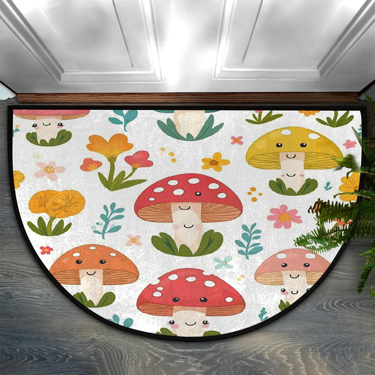 Paillasson demi-rond 58,4x91,4 cm avec un motif champignon mignon pour l'intérieur