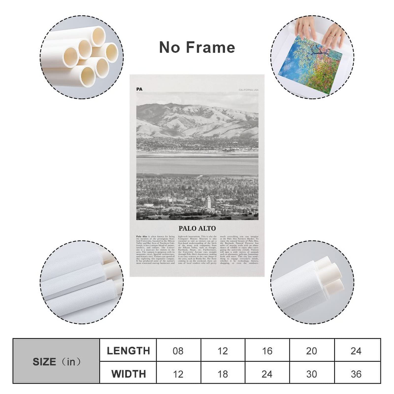 Palo Alto Print Black And White, Palo Alto Wall Art, Palo Alto Poster, Palo Alto Photo, Palo Alto Wa Poster Decorative Painting Canvas Wall Art Living Room Posters Bedroom Painting 20x30inch(50x75cm)