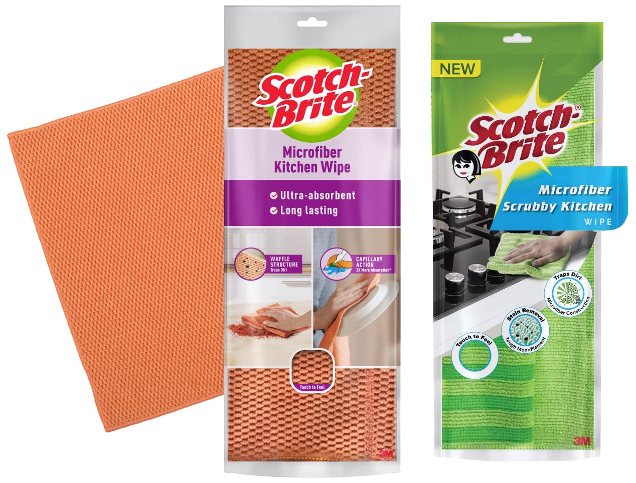 Scotch-Brite Fabric Scrub Cloth (Pack of 1, Green, Purple) & Scotch-Brite Microfiber Kitchen Wipe (Set of 1, Orange) (B0813RDCD5) Amazon Price History, Amazon Price Tracker