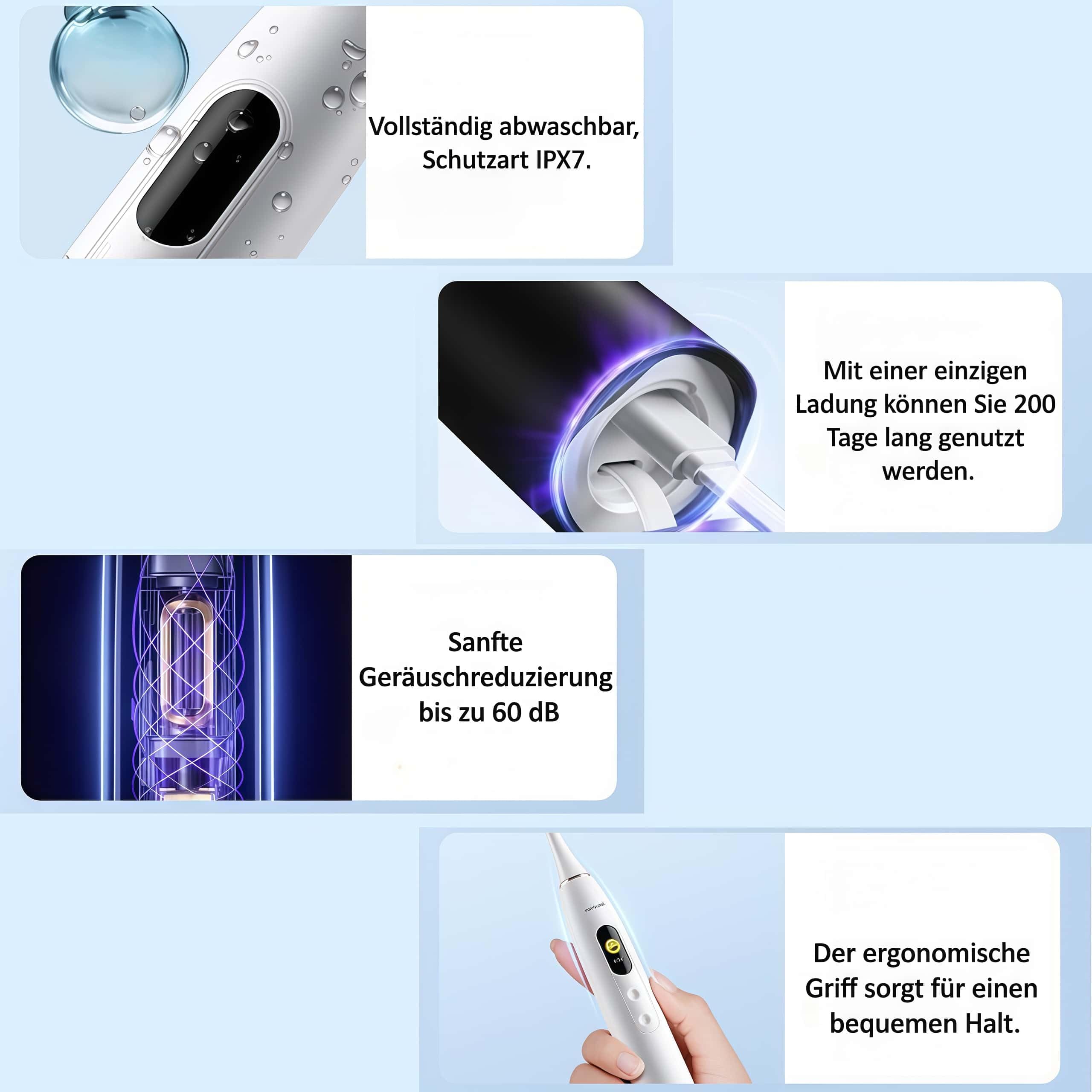 Oryzon ProSonic V1 – Elektrische Ultraschallzahnbürste mit 5 Reinigungsmodi und ergonomischem Griff für eine angenehme Pflege im Alltag. (Schwarz)
