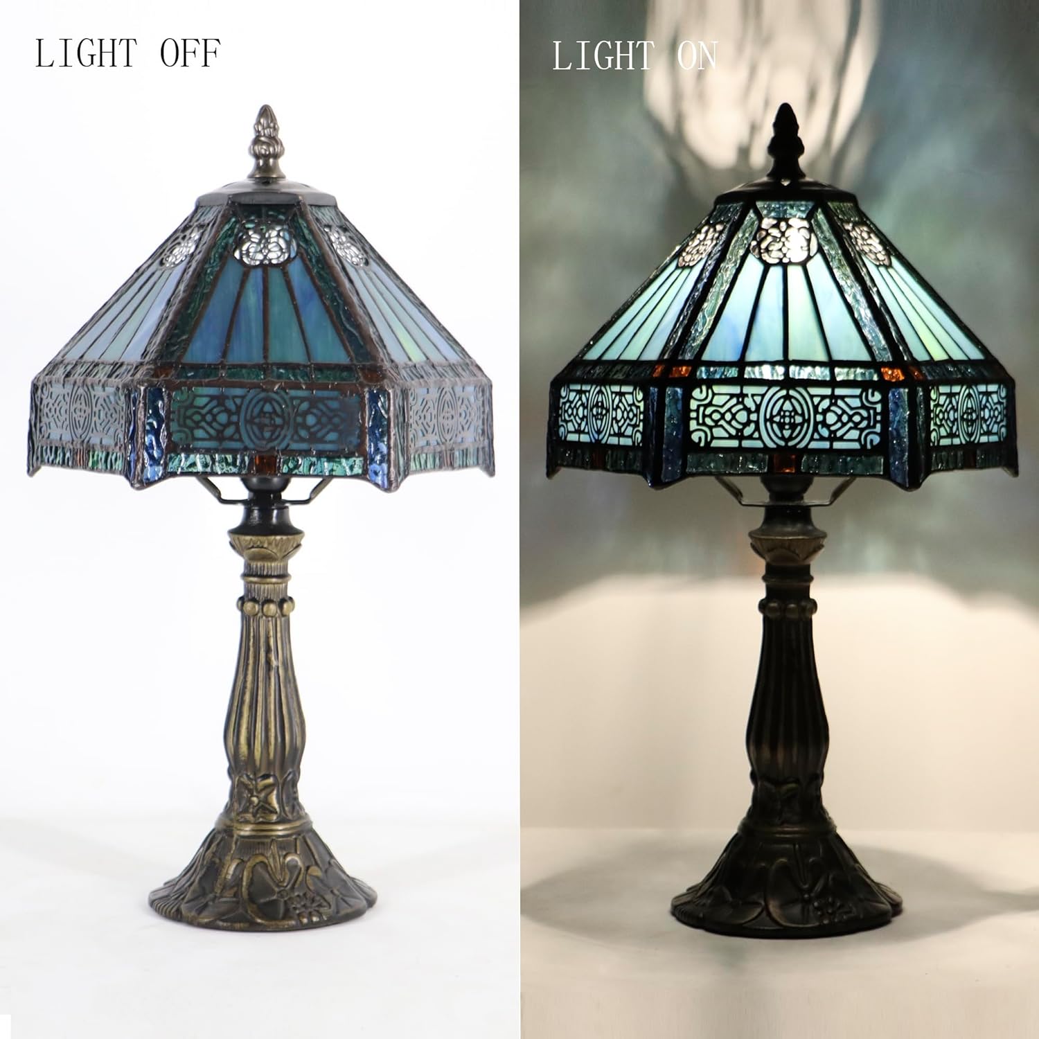 Small Tiffany Lamp Mini Accent Table Lamp Stained Glass Desk Memory Lamp Sympathy 8X14.5 Inch (Mission Style)