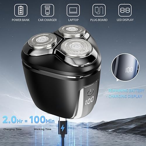 Miniatura 2 de Afeitadora eléctrica de cabeza para hombres, mini maquinilla de afeitar eléctrica portátil, máquina de afeitar giratoria recargable, kit de aseo de