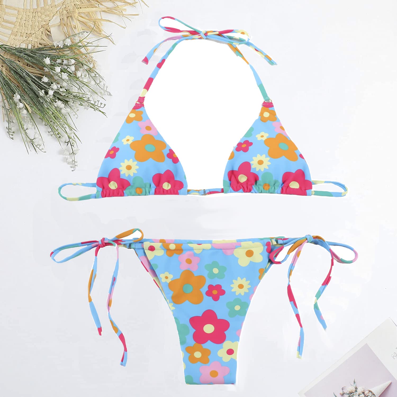 LUNNTE Damski zestaw bikini, tanga, strój kąpielowy, push up, z trójkątną miseczką, spaghetti, dwuczęściowy strój kąpielowy