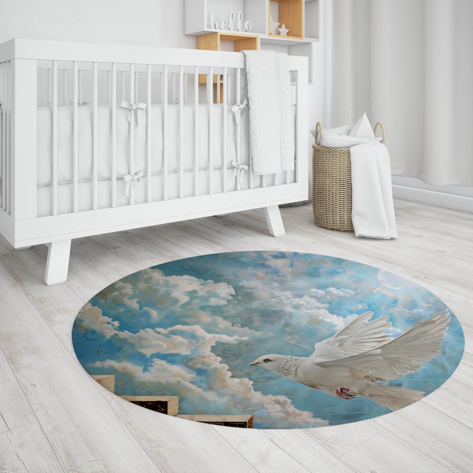 Tappeti Rotondi Tortora Bianca - Sky Cloud Pattern Tappeto Antiscivolo Tappeto Lavabile Antimacchia per La Stanza Dei Giochi Sala Giochi Studio 180cm
