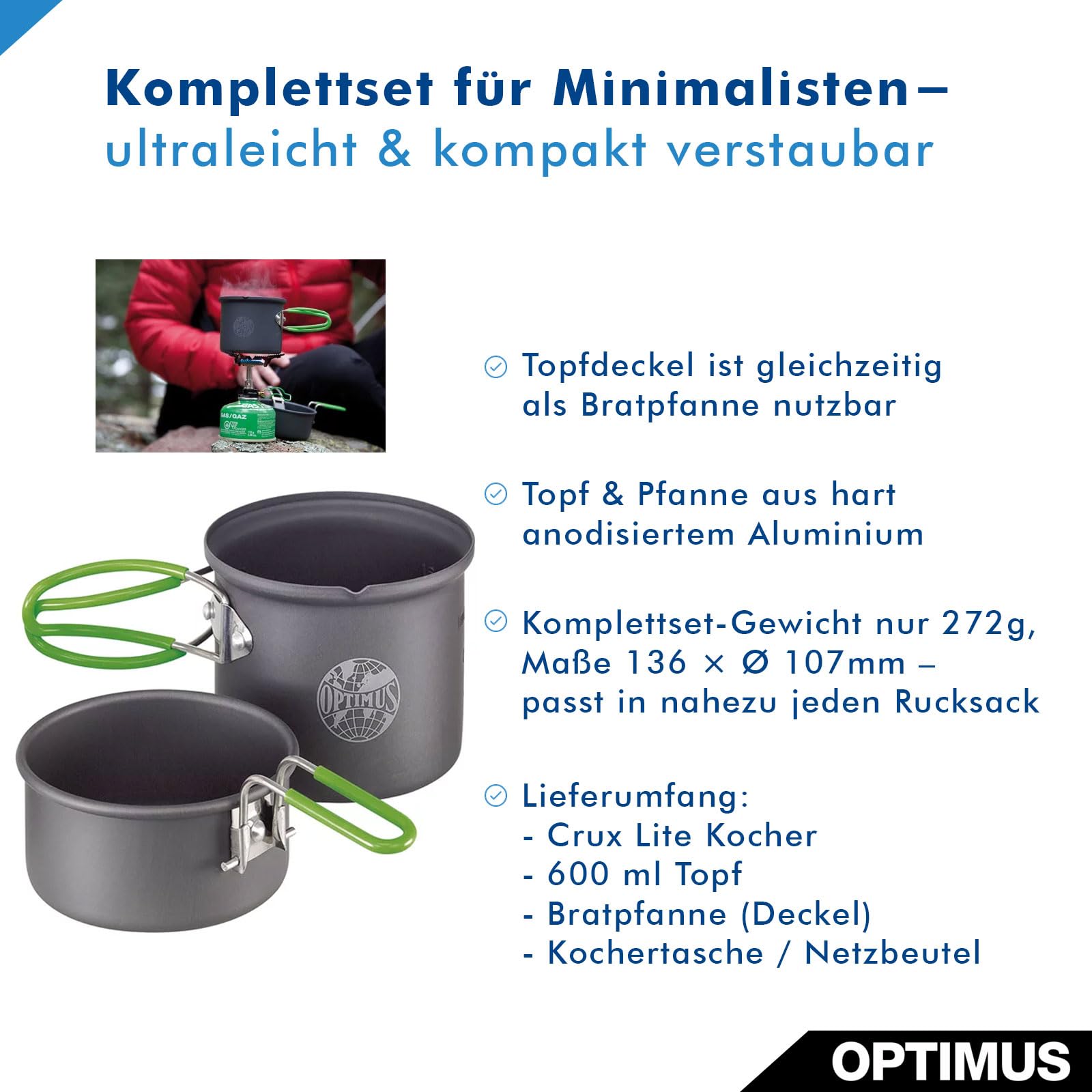Optimus 8019749 Crux Lite Solo Kochsystem Kocher mit Topf