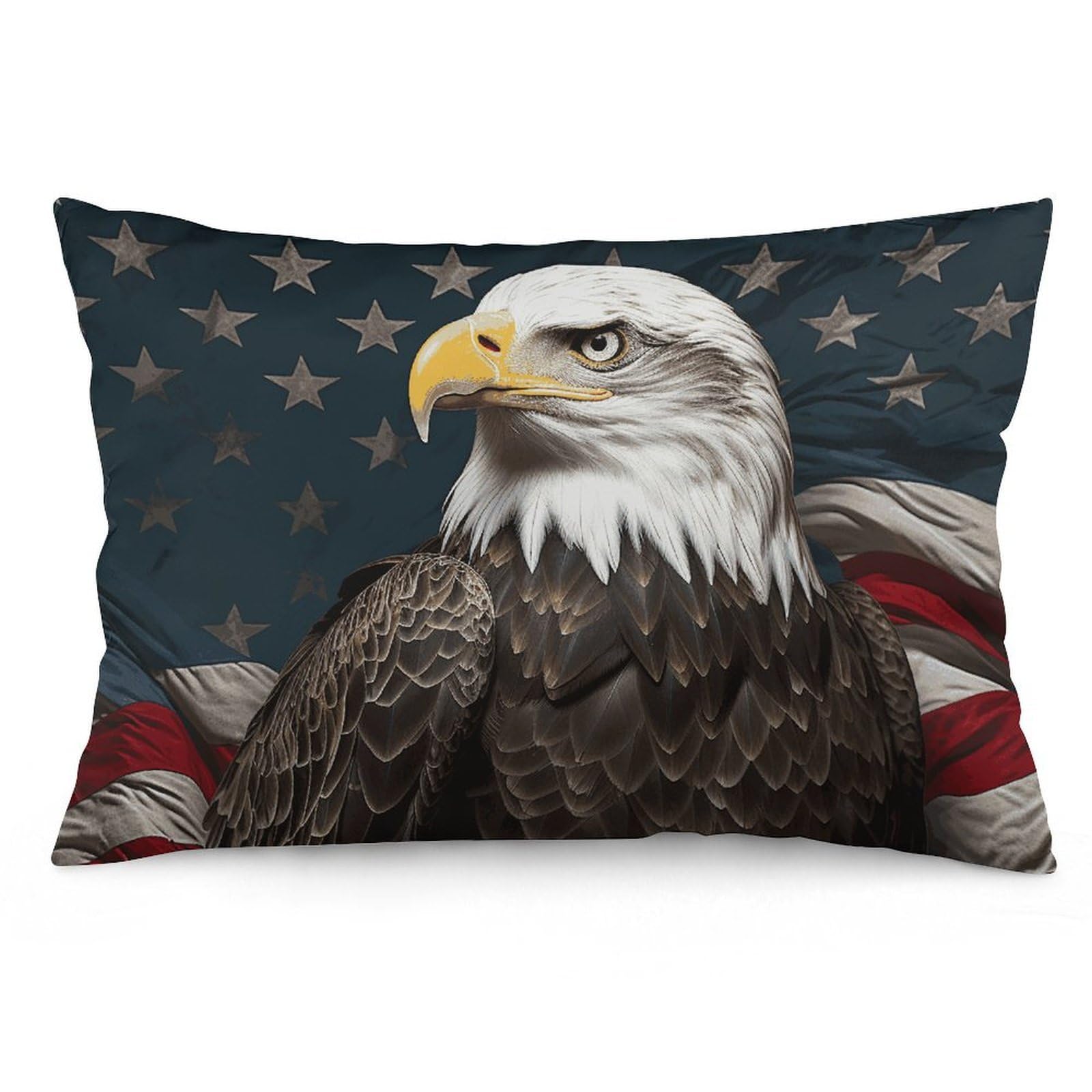 2 Pack Pillow Cases for Hair and Skin, Soft Breathable Pillow Case Covers with Hidden Zipper, American Bald Eagle Sitting on Flag Ribbon Pillowcase 16 "x24 Pillow Covers for Sleeping Gift