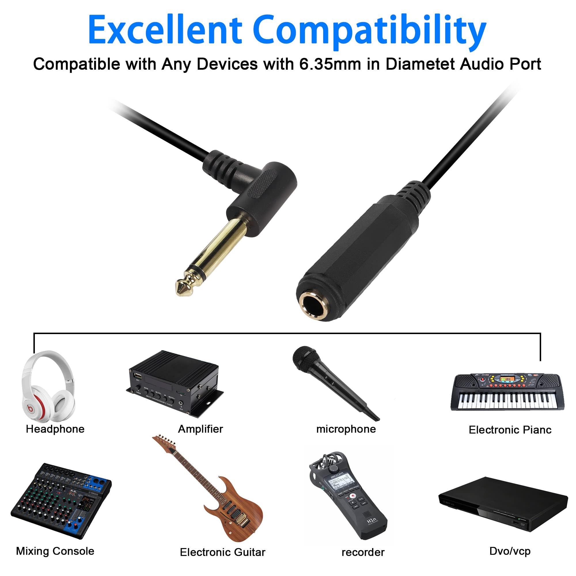 WOURRD Cavo Di Prolunga Da 6,35 Mm A 3,5 Mm Per Cuffie Mono E - Foto 4