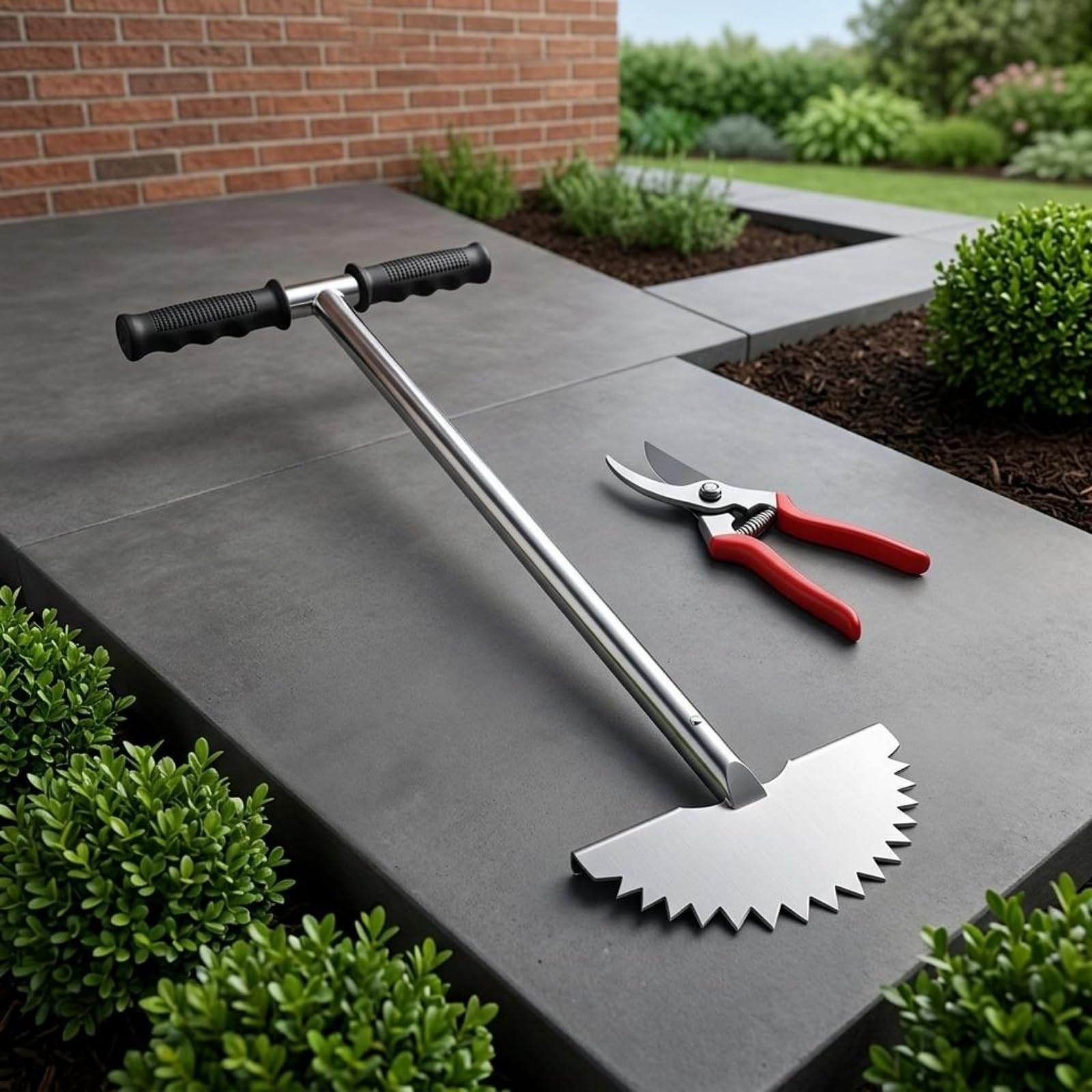 Coupe-Bordures de Pelouse Manuel Bordure Cultivateur de Outil de Jardin Tige Métallique Inoxydable et Tête Dentée pour