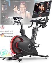 Vélo d'intérieur Smart sBike, écran tactile de 21,5" + LED| avec cours en direct et à la demande + expérience d'entraînement du corps entier | Vélo d'exercice Speedbike Sportstech Fitness Bike