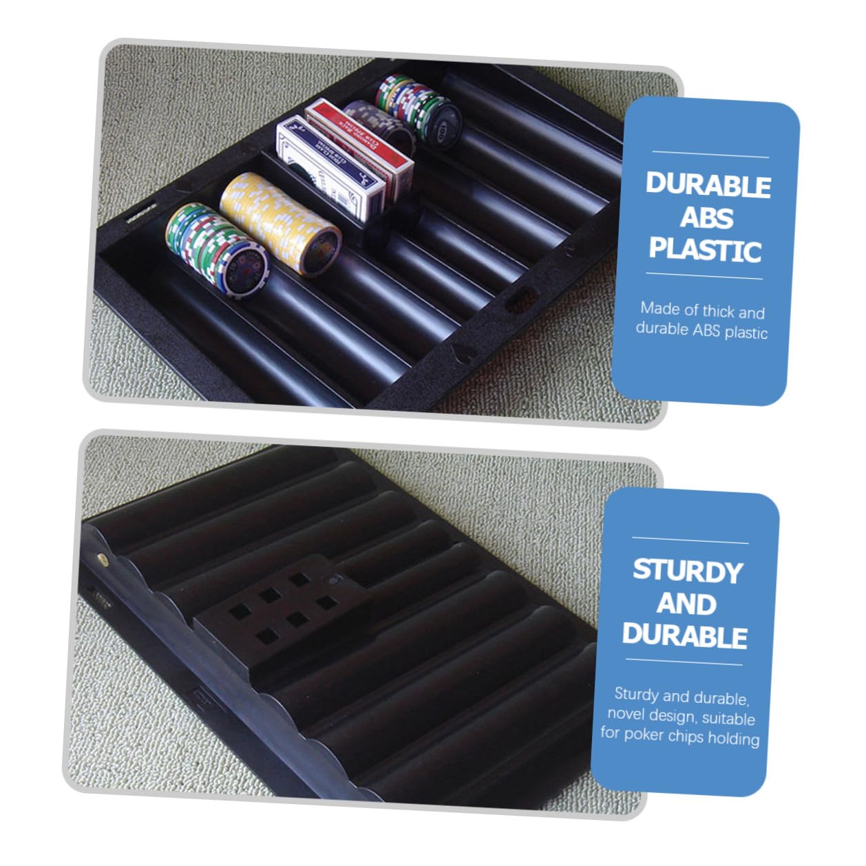 Bandeja para Fichas de Póquer y 2 Ranuras para de Plástico Negro Capacidad para 350 Fichas y Almacenamiento Organizado Adecuado para Juegos de Mesa