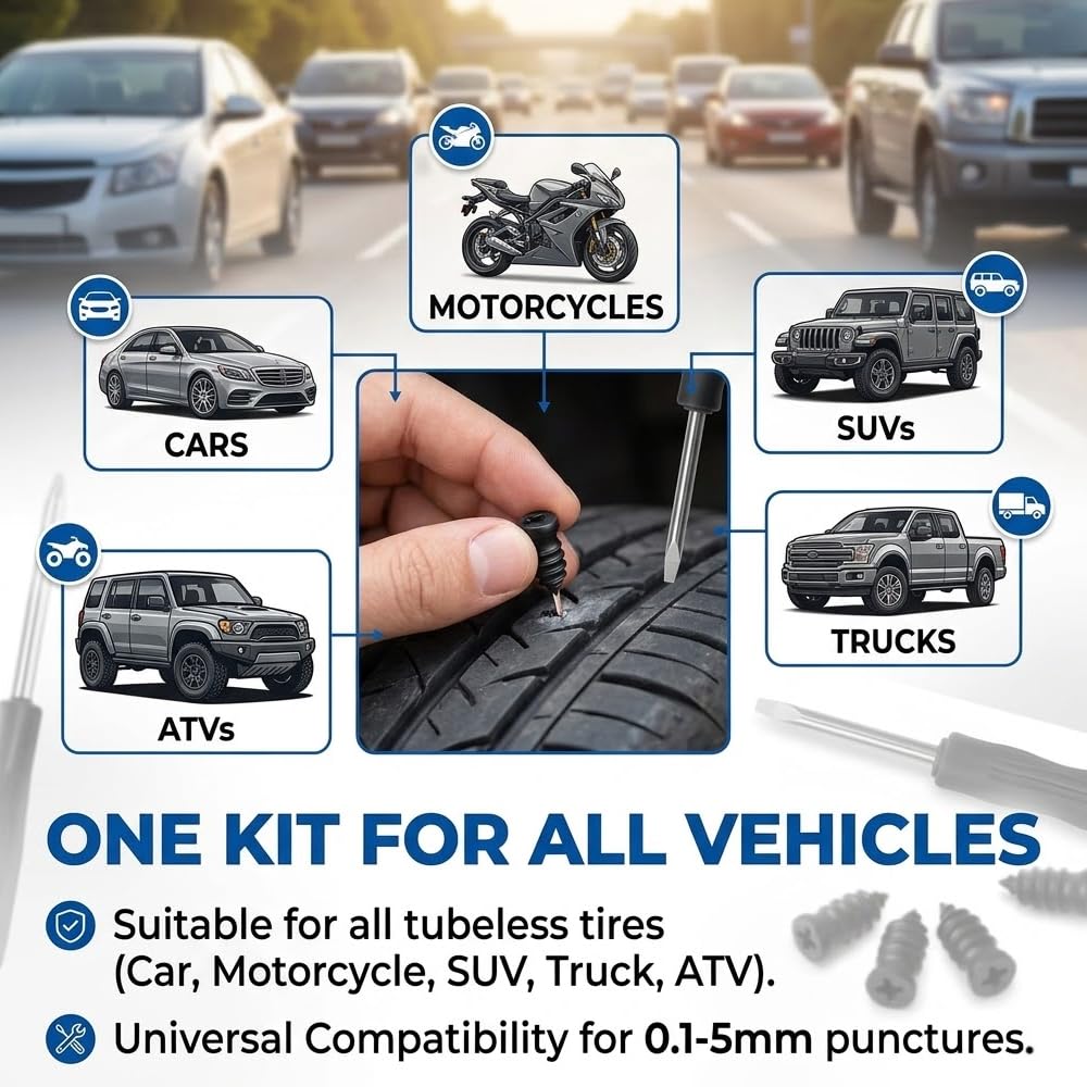 Kit de 40 Clavos para Reparación de Neumáticos (20 Grandes y 20 Pequeños) con Destornillador - Tornillos de Goma para Reparar Pinchazos en Ruedas de Coche y Moto - Sin Desmontar la Rueda — view 4