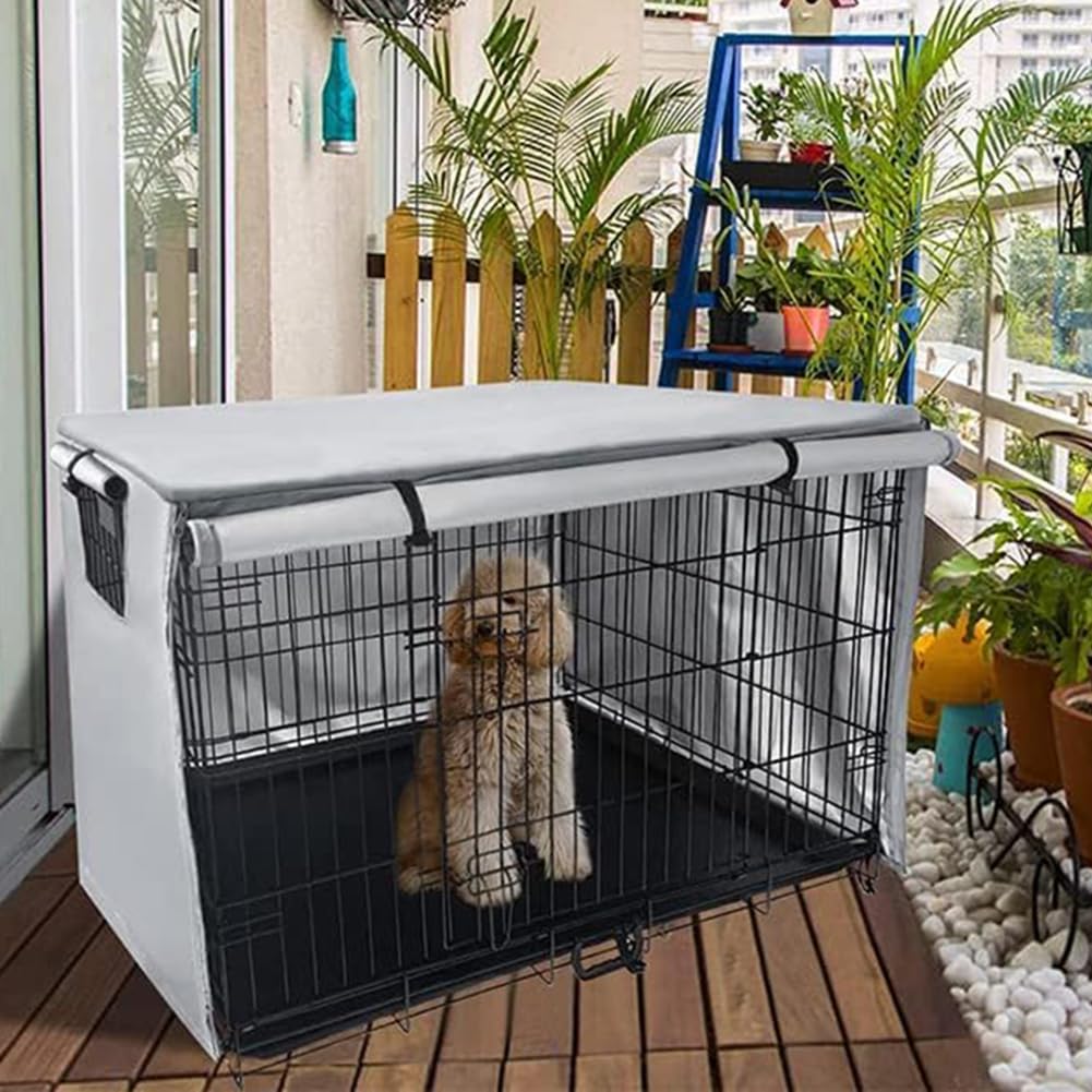 Funda para jaula de perro – Funda resistente de tela Oxford para caseta de mascotas, cubierta de jardín para perro para protección de jaulas de perro de alambre (gris, 124,5 x 79 cm)