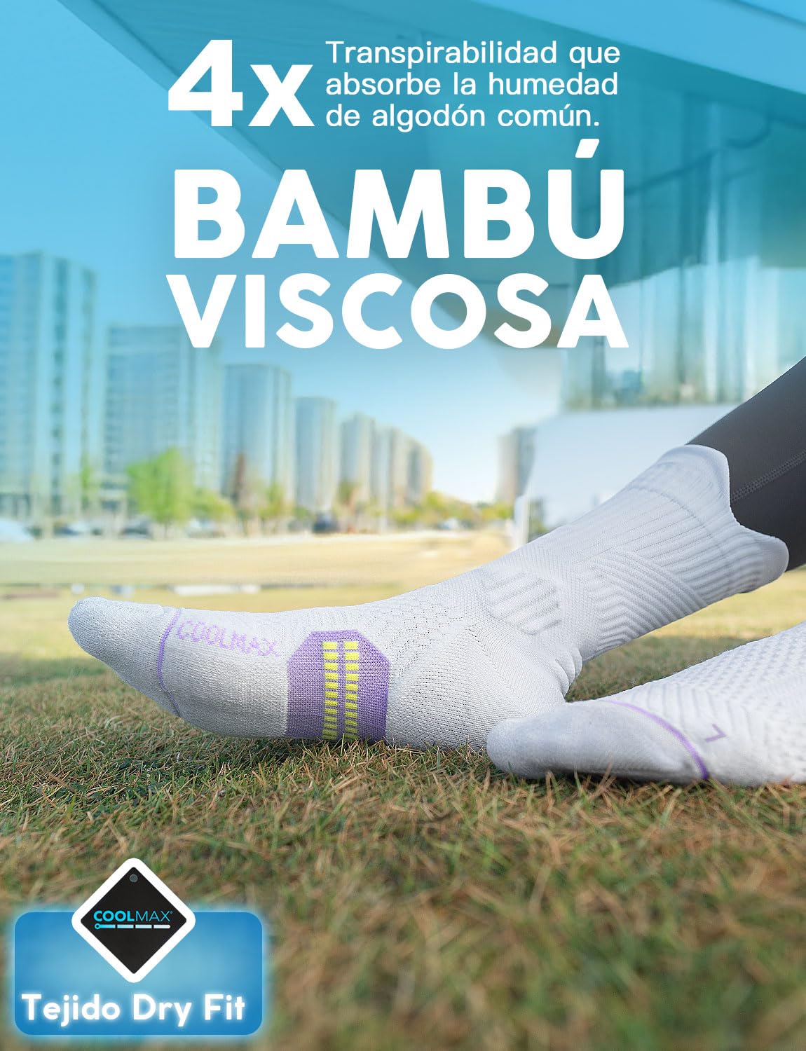 Juclise Calcetines de compresión de viscosa de bambú para correr, calcetines que absorben la humedad, antiampollas, para senderismo,ciclismo (FR/ES, Números, 35, 38, Regular, Regular, Blanco Morado)