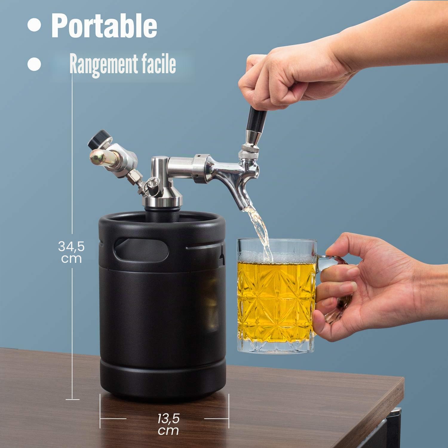TMCRAFT - Mini Keg Growler de 2 litres - système de kit de fût Domestique en Acier Inoxydable pressurisé pour Garder la fraîcheur et la Carbonatation de la bière(Noir Mat)