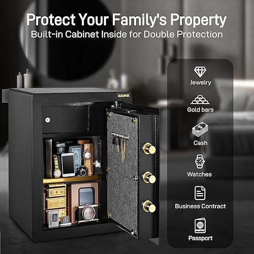 Miniatura 8 de ADIMO Caja fuerte de acero resistente de 2.1 pies cúbicos con teclado digital y cerradura de llave, armario con cerradura incorporada, caja de