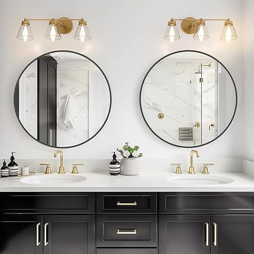 Miniatura 82 de HOMECOOKIN Espejo de pared redondo de 32 pulgadas, espejo circular dorado para baño con marco de metal, espejo dorado redondo para decoración