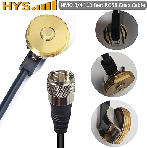 Miniatura 7 de HYS TCJ-N1 UHF NMO 400-470 Mhz Antena con cable coaxial RG58 de 13 pies NMO a UHF PL259 conector para radios móviles Yaesu Kenwood HYT Vertex Icom