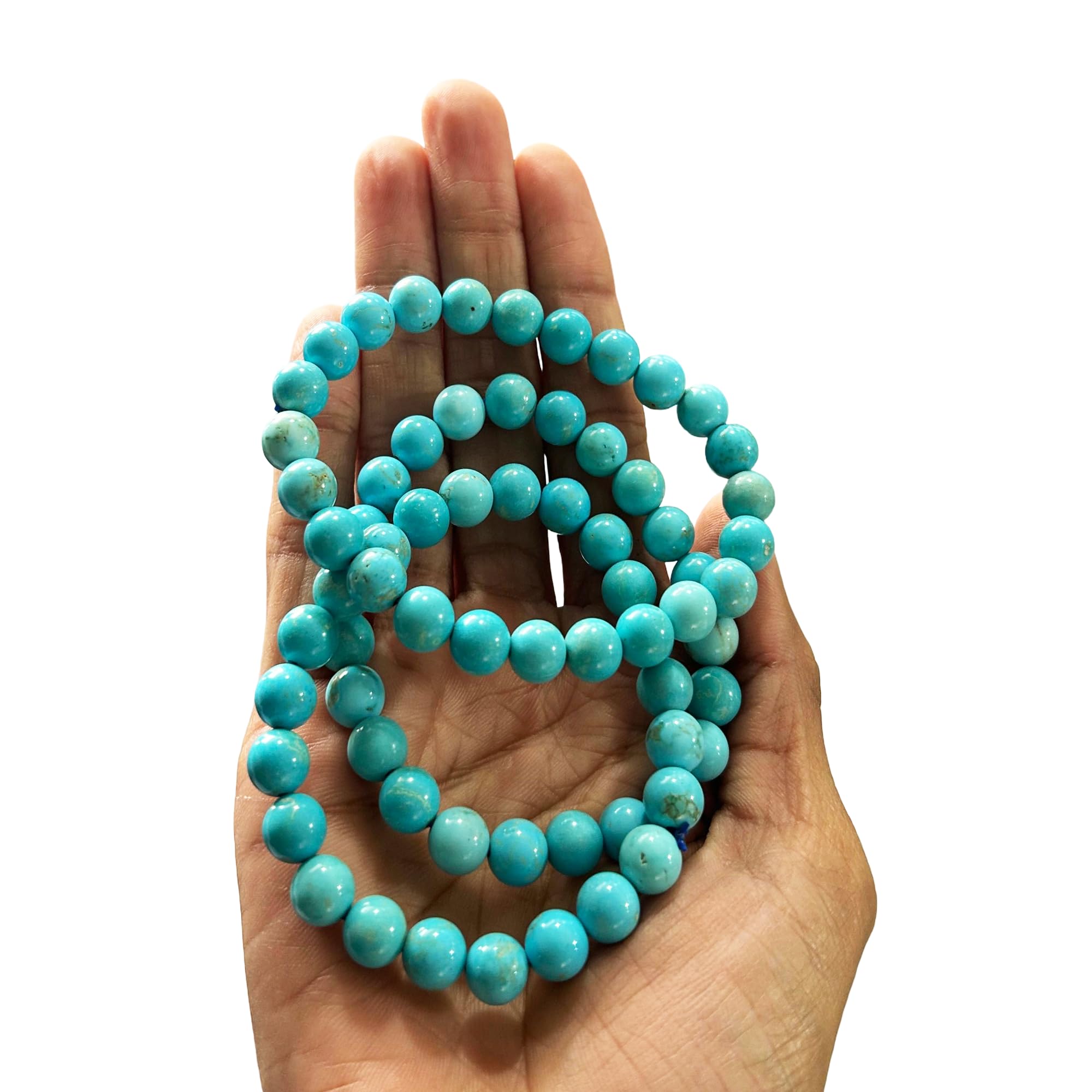 Serein Turquoise Bracelet 8mm Beaded Original Feroza Stone Healing Crystal Elasticated Bracelets for Calmness, Protection, Throat Chakra Balance & Stress Relief, Meditation & Yoga for Man & Women 3