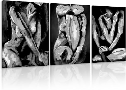 MAMAGO Sexy Bedroom Decor Black and White Sex Painting Wall Art Naked Woman Wall Decor Abstract Picture Artwork Canvas Print for Bathroom Bedroom Framed Ready to Hang- 20x28inchx3Pcs