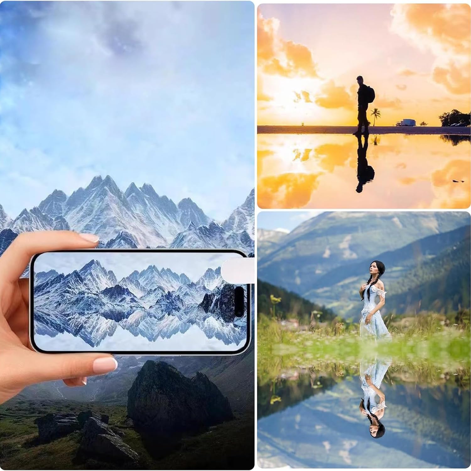 Zestaw 2 szt. Zestaw obiektywów z efektem lustra, regulowany klips do aparatu jako okulary do selfie na telefon komórkowy, składane lustro ze szkła HD do fotografii, przenośnych smartfonów