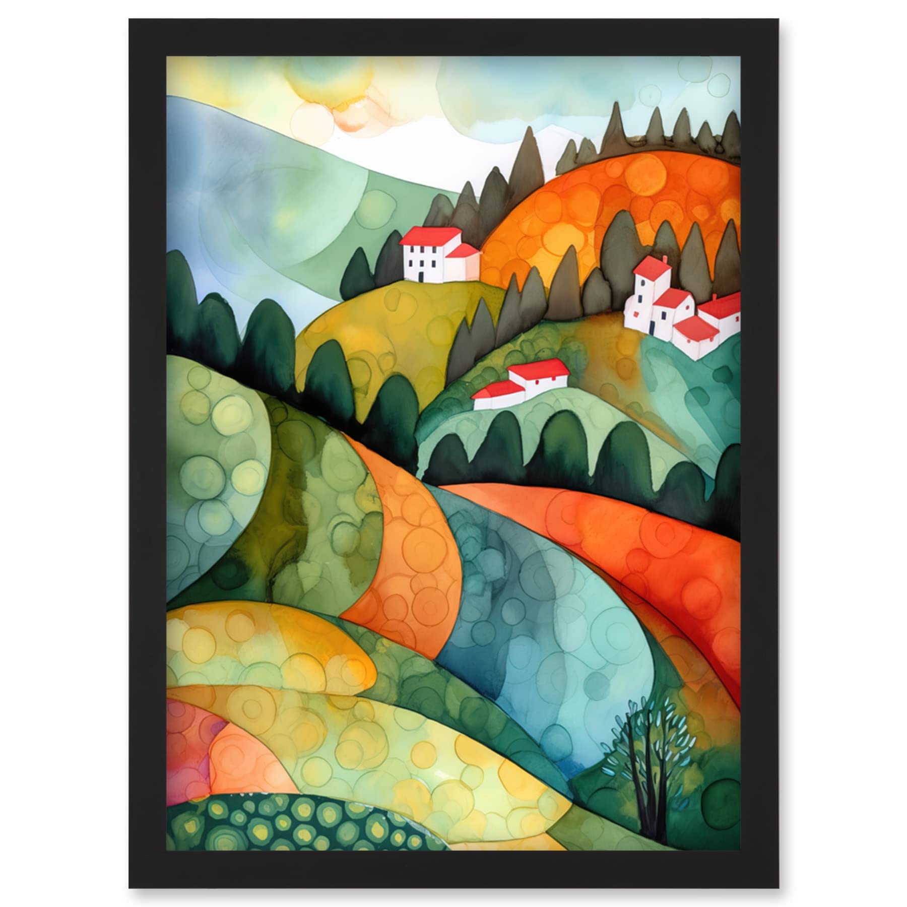 Artery8 Countryside Of Florence Italy Folk Art Artwork Framed Wall Art Print A4