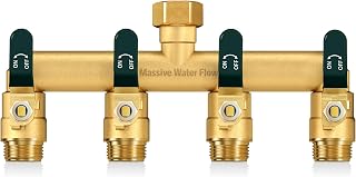 4 Way Hose Splitter, Heavy Duty Full Flow Garden Hose Splitter with 4 Large Metal Handles, Brass Water Hose Bib Splitter, T Adapter Connector with 3/4 - Inch GHT Thread (Green)