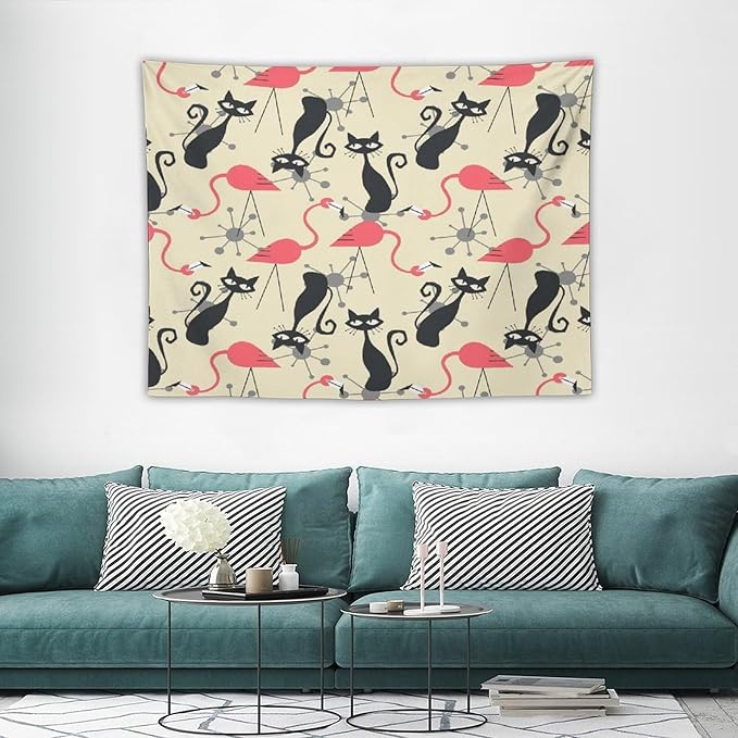 HZOHNAGO Mid Century Black Cat Tapestry Abstract Vintage