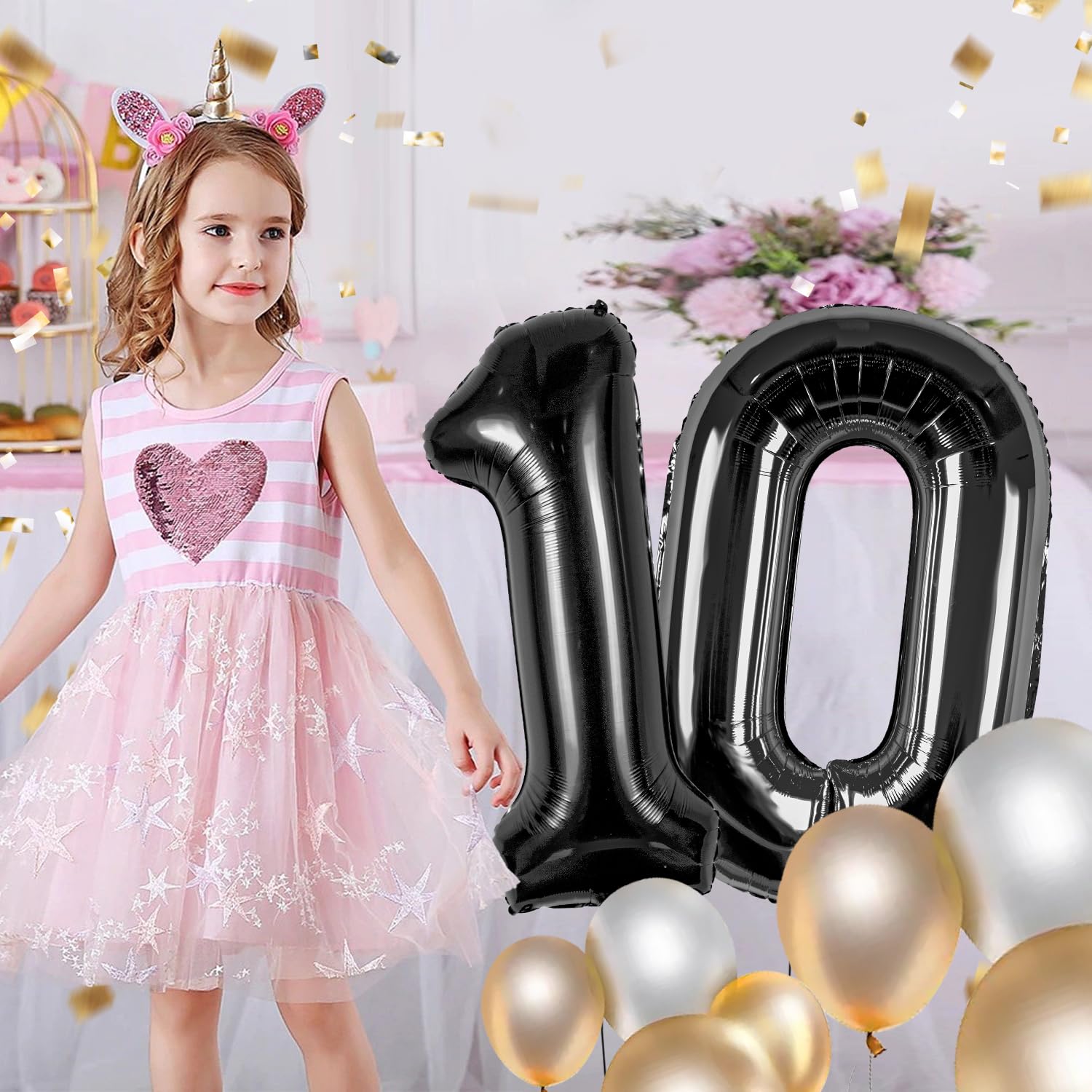 Ballon Chiffre 10 Noir 100cm Pour Anniversaire 10 Ans - Gonflage à L'Hélium | Décor Fête Happy Birthday | Valve Réutilisable - 2