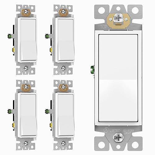 ENERLITES Interruptor decorador, interruptor de luz, 3 vías o polo único, 3 cables, tornillo de puesta a tierra, grado residencial, 15A 120V,