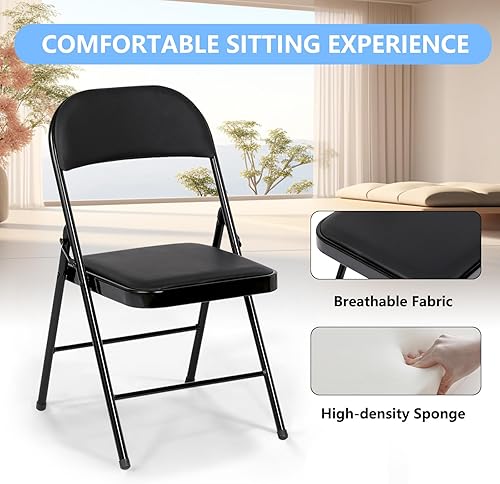Miniatura 4 de Fenbeli Sillas plegables con asientos acolchados, paquete de 4 sillas plegables acolchadas con marco de acero para eventos, oficina, boda, fiesta,