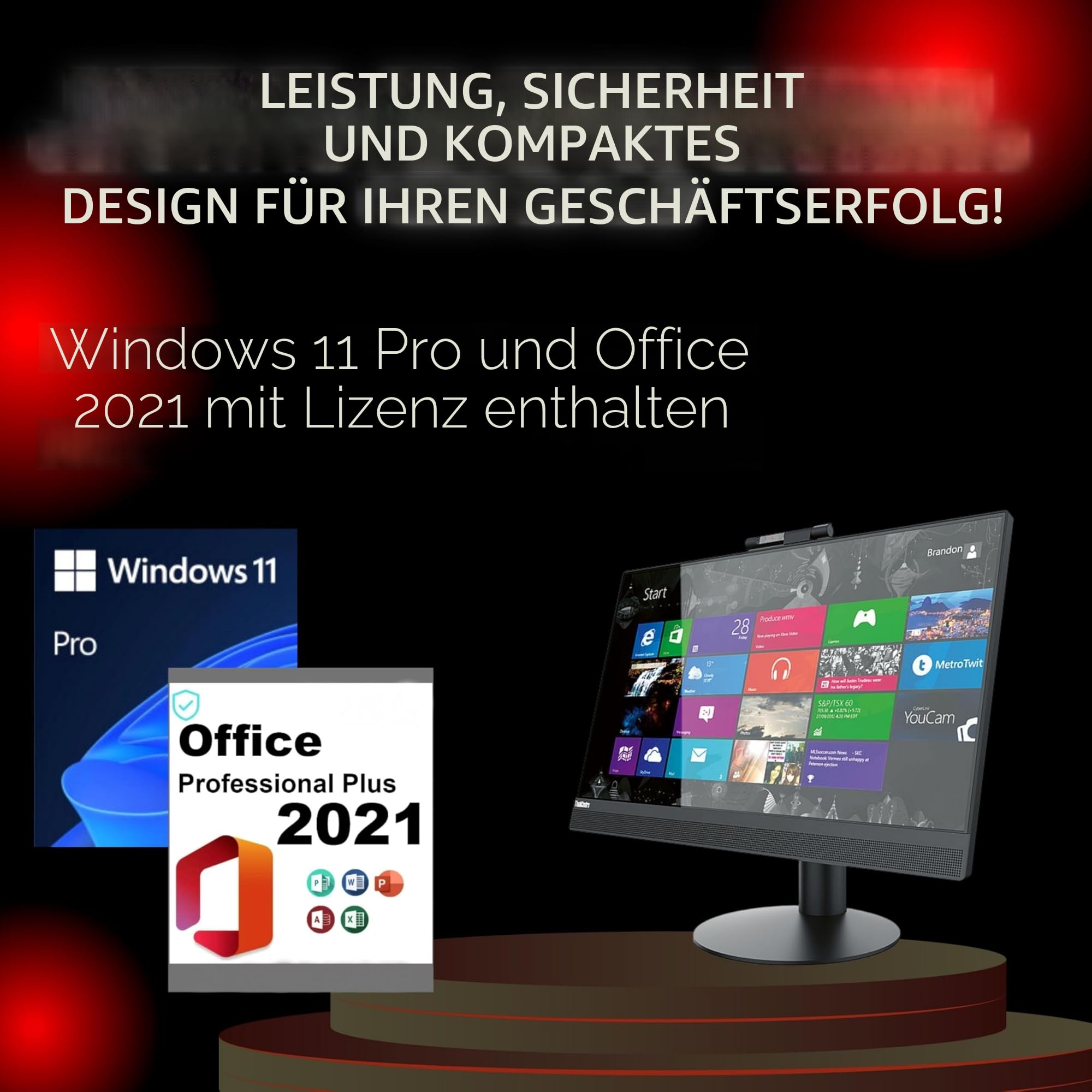 Lenovo All-in-One-PC, 24" FHD-Display, Intel i5-8500, 16 GB RAM, 512 GB SSD, Windows 11 Pro, Office 2021, WiFi, Bluetooth (Generalüberholt)