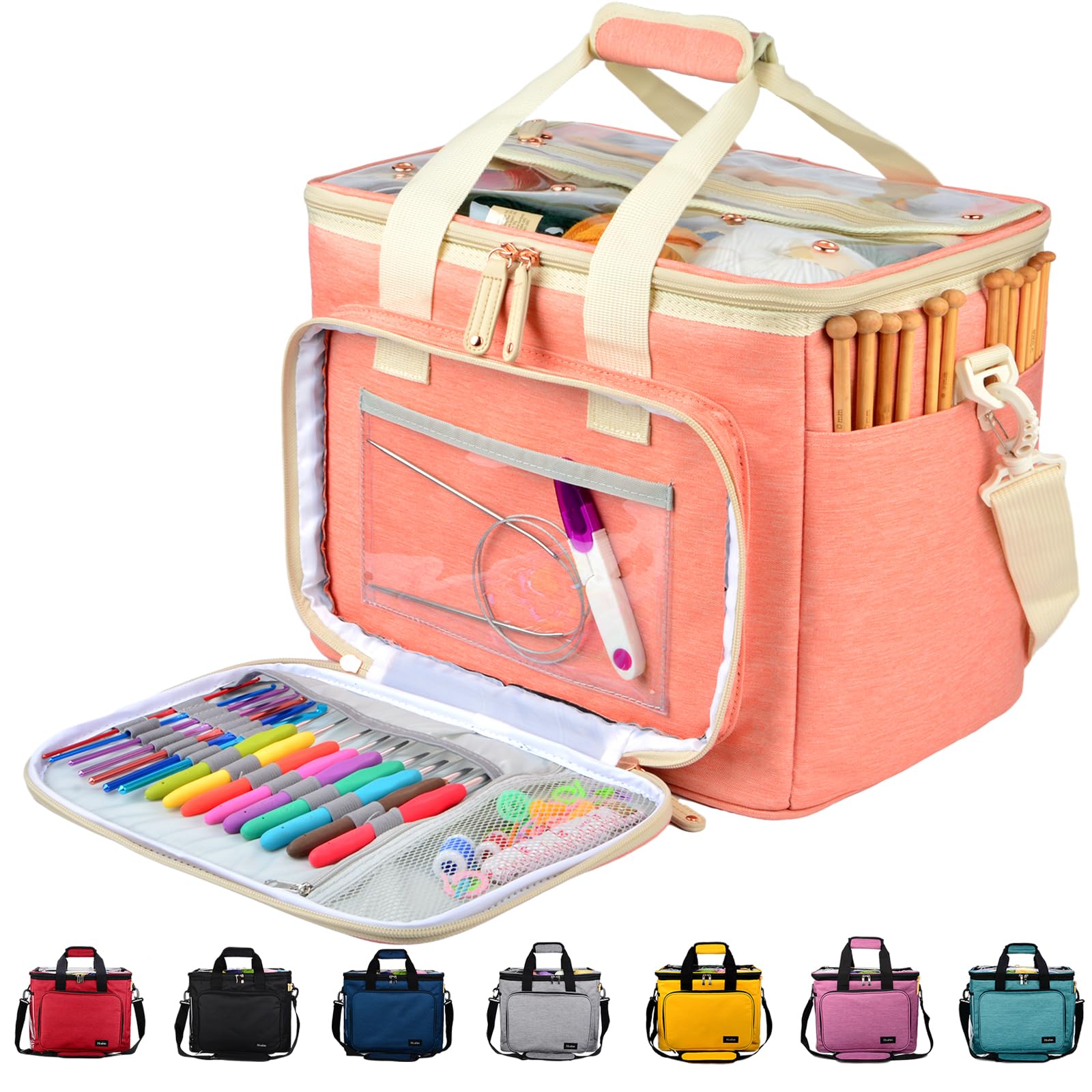 Hoshin Knitting Bag for Yarn Storage Portable Crochet Tote Bag Yarn Organizer for Crochet Patterns and Hooks Needles