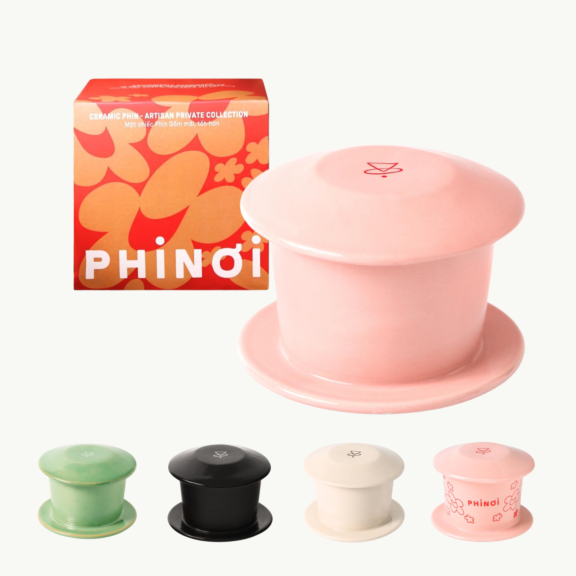 Photo 1 of [Valentine Gift] Ceramic Vietnamese Phin Filter by PHINOI - Pour Over Coffee Dripper – 1-3 Cup Coffee Maker with Flower Design – Reusable Coffee Filter for Manual Brewing, Travel Friendly (Pink)