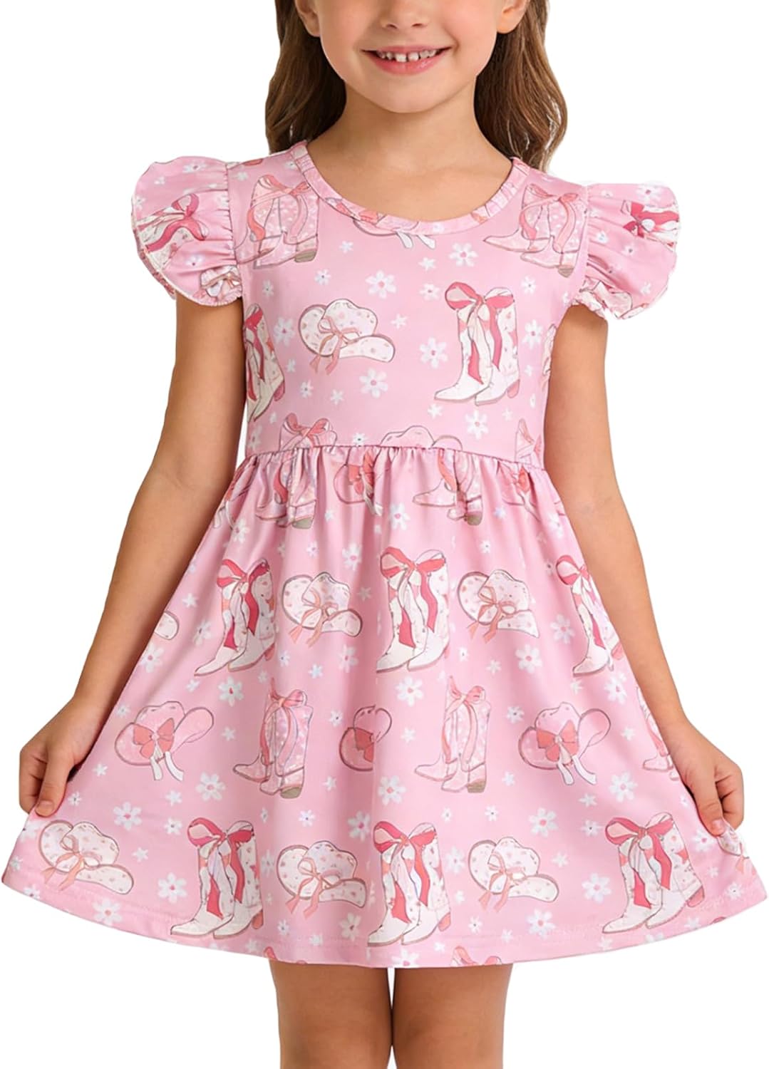 Toddler Girls Casual Dress Farm Animal Horse Print Dresses Flutter Sleeve Clothes 2-8Y