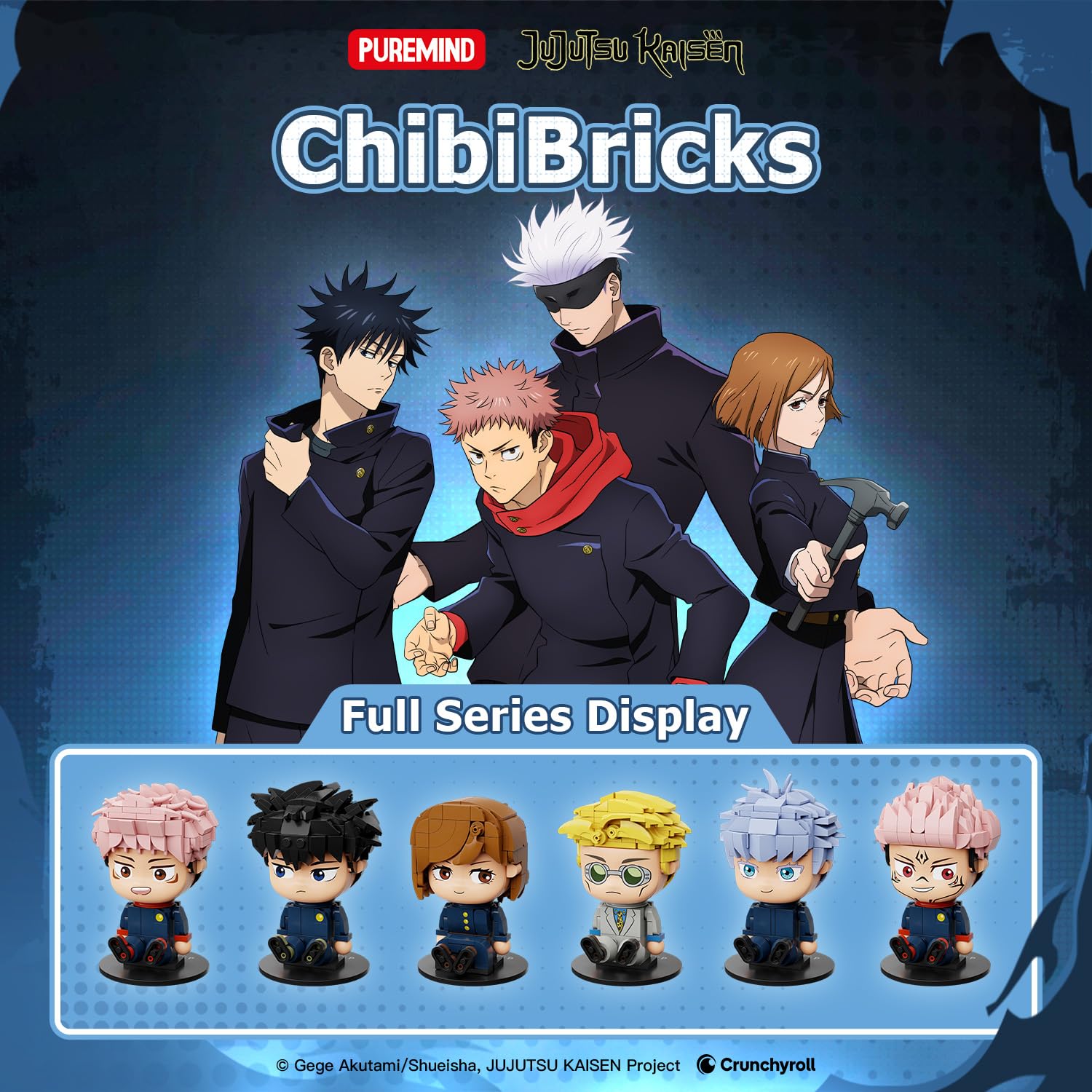 puremind JJK Chibi-Sammelset, Jujutsu Kaisen Mini-Figuren, 6er-Set | Offiziell lizenziert, bewegliche arme, chibi-look, keine doppelten motive, zum bauen, für regal, vitrine, sammlung und deko