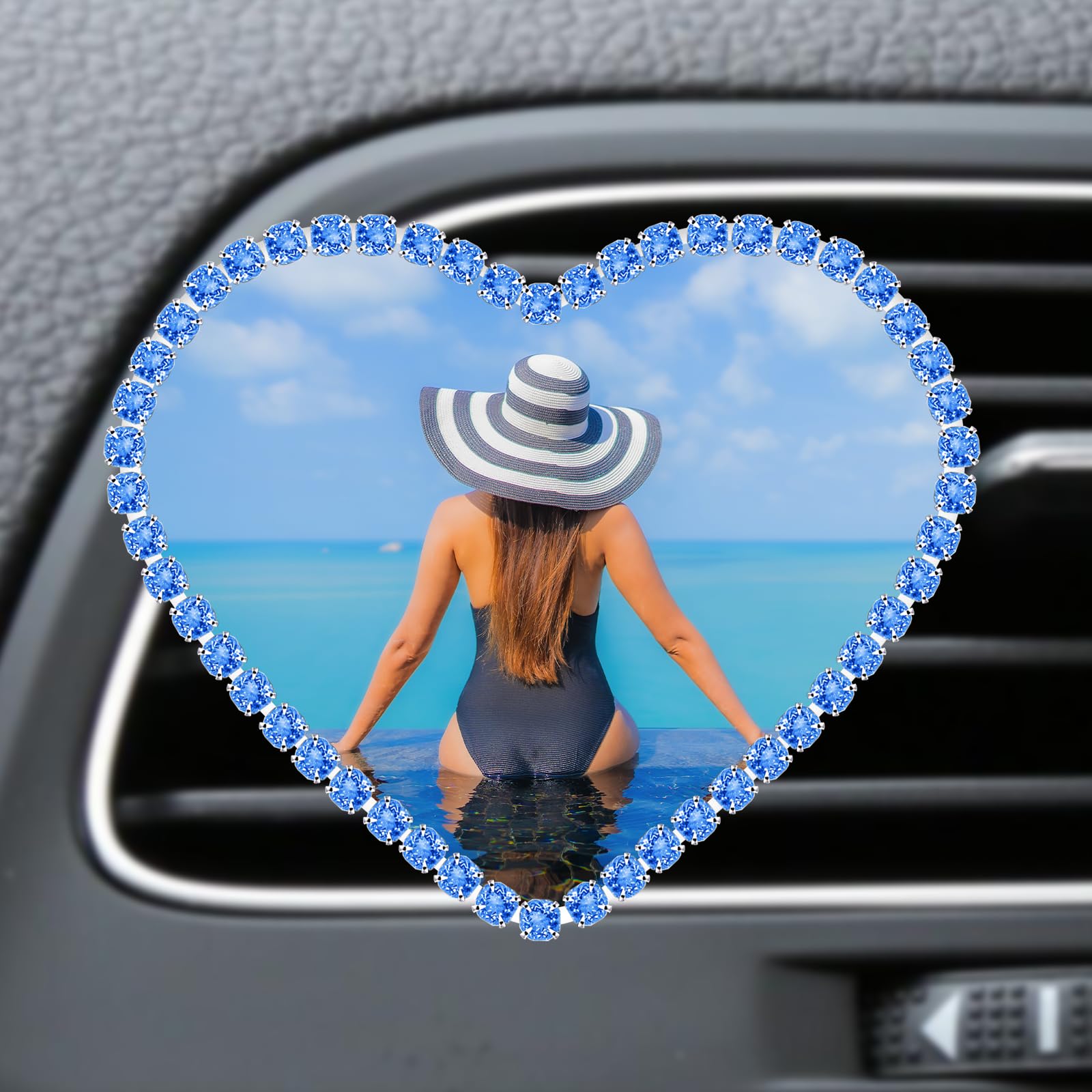 TEQUAN Custom Car Air Vent Clip Decor with Your Photo, Personalized Acrylic Rhinestones Trim Photo Frame Car Air Freshener Vent Clips Interior